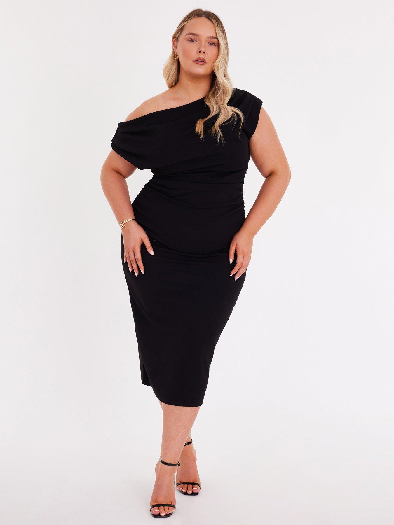 Image 1 of 6 of Quiz Black Drop Shoulder Midi Dress