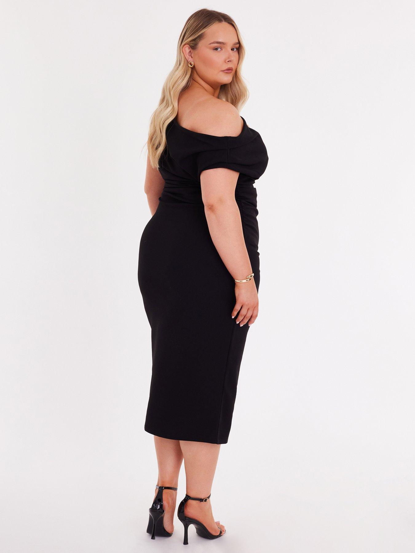 Image 2 of 6 of Quiz Black Drop Shoulder Midi Dress