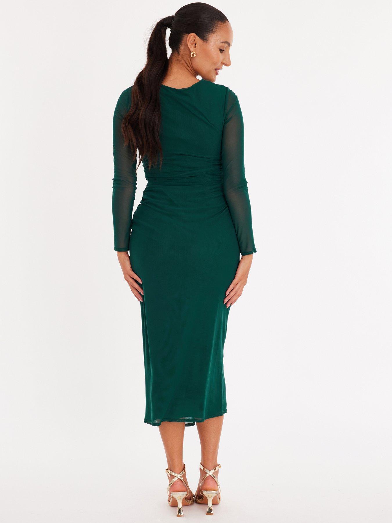  image of quiz-petite-bottle-green-mesh-buckle-midaxi-dress