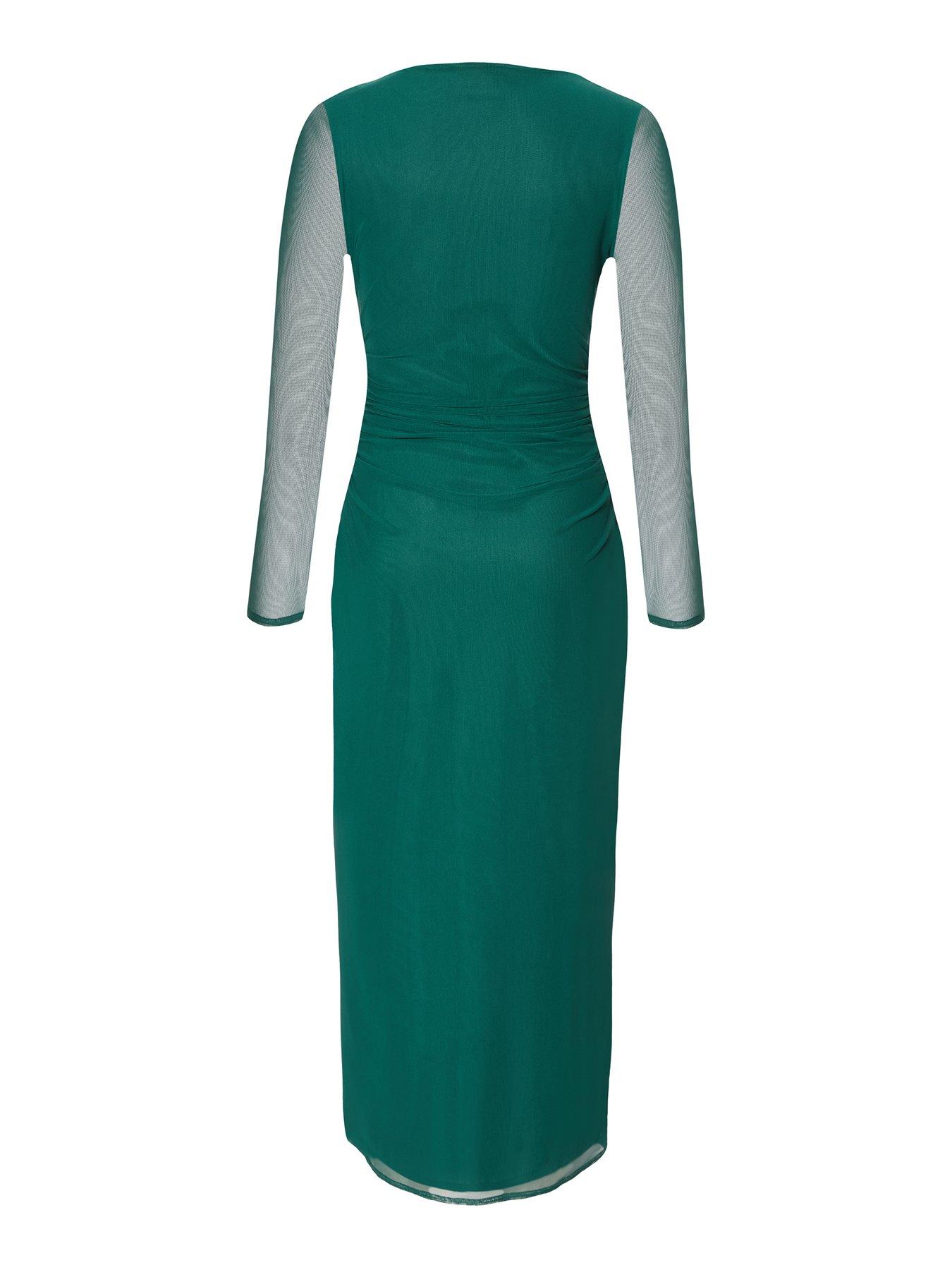  image of quiz-petite-bottle-green-mesh-buckle-midaxi-dress