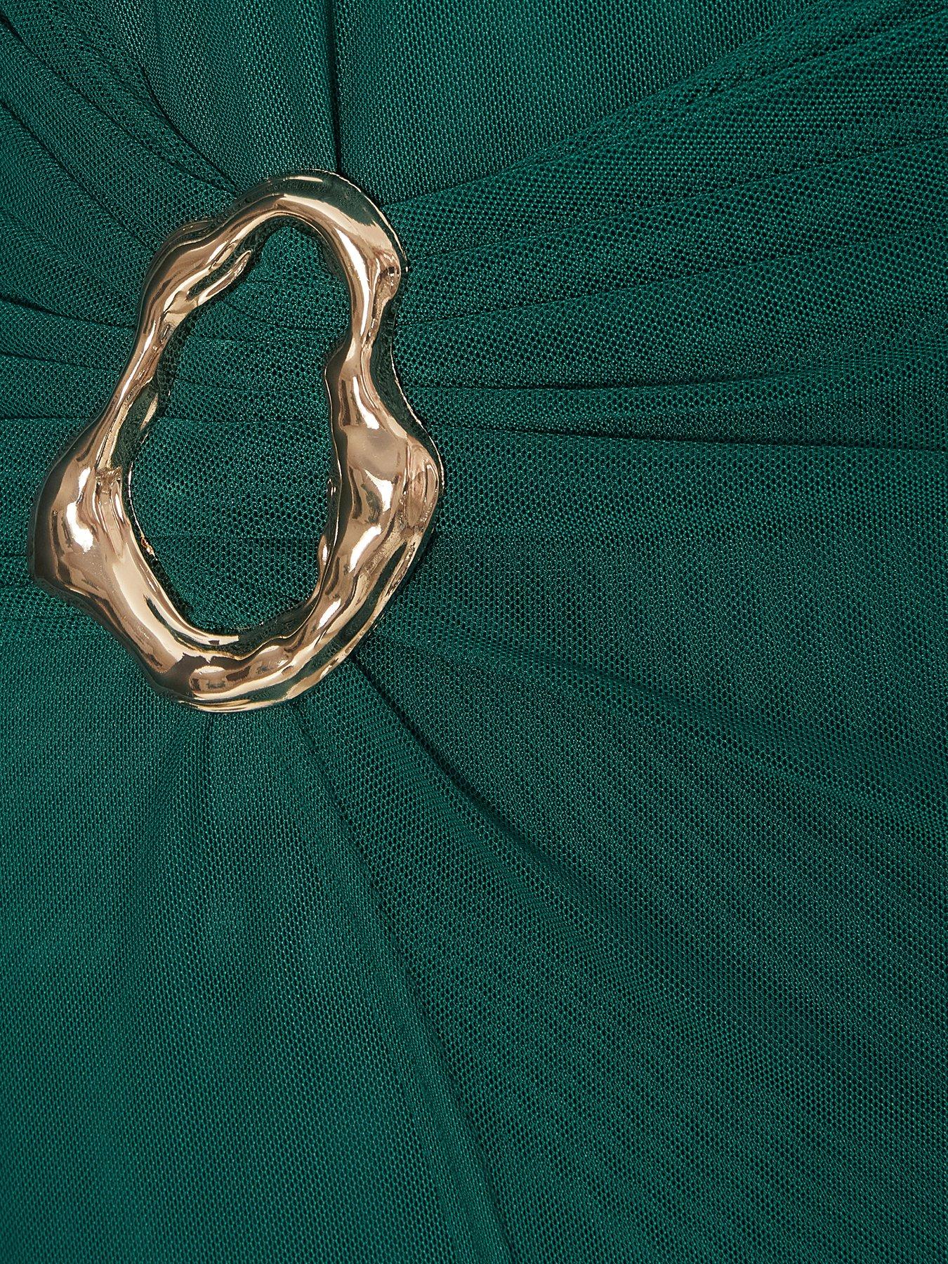  image of quiz-petite-bottle-green-mesh-buckle-midaxi-dress