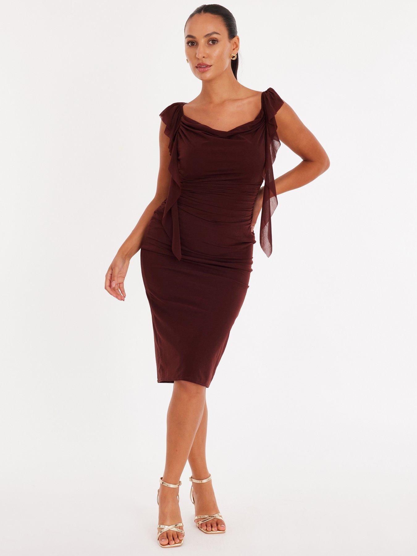 Quiz Petite Brown Frill Midi Dress
