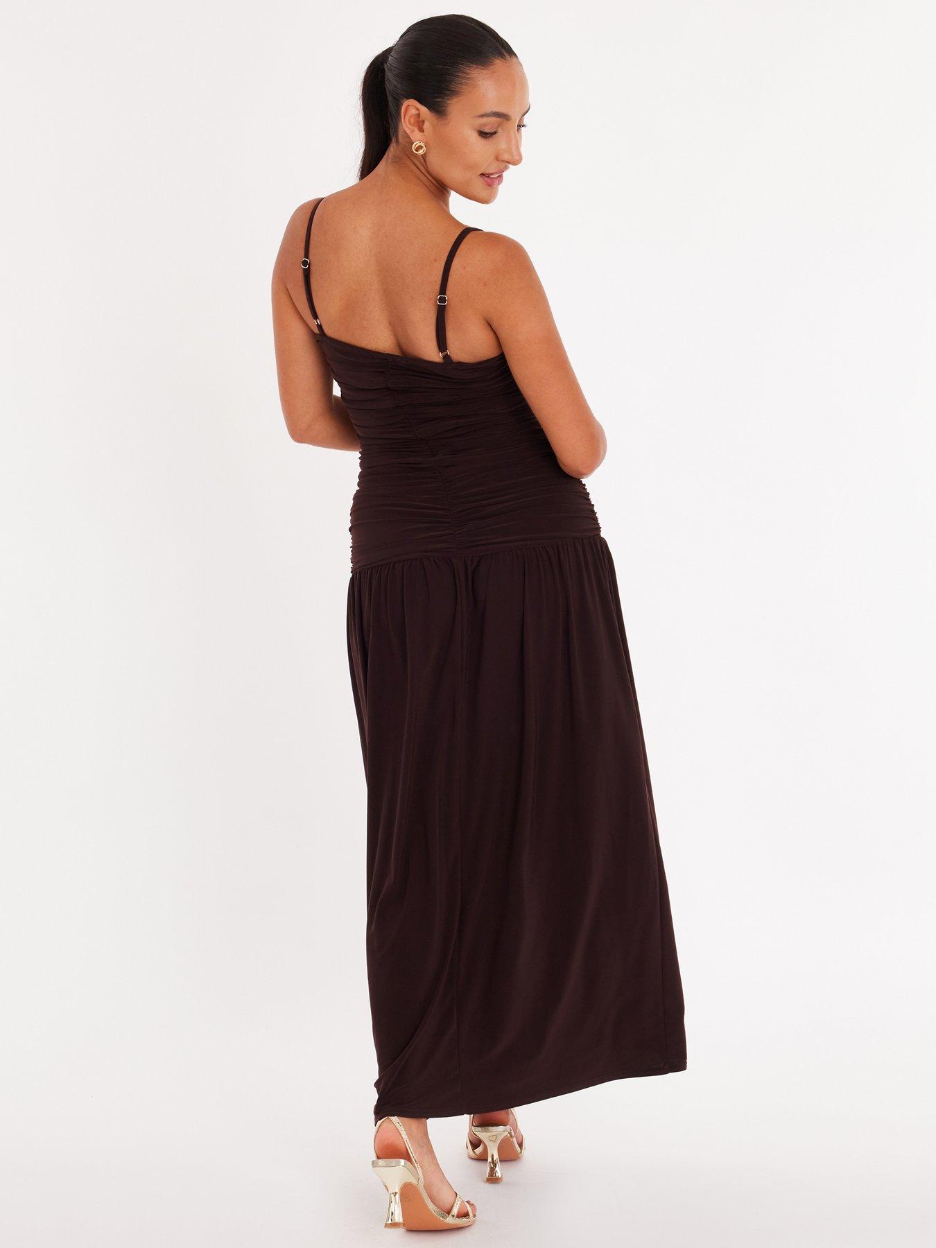  image of quiz-petite-brown-drop-waist-maxi-dress