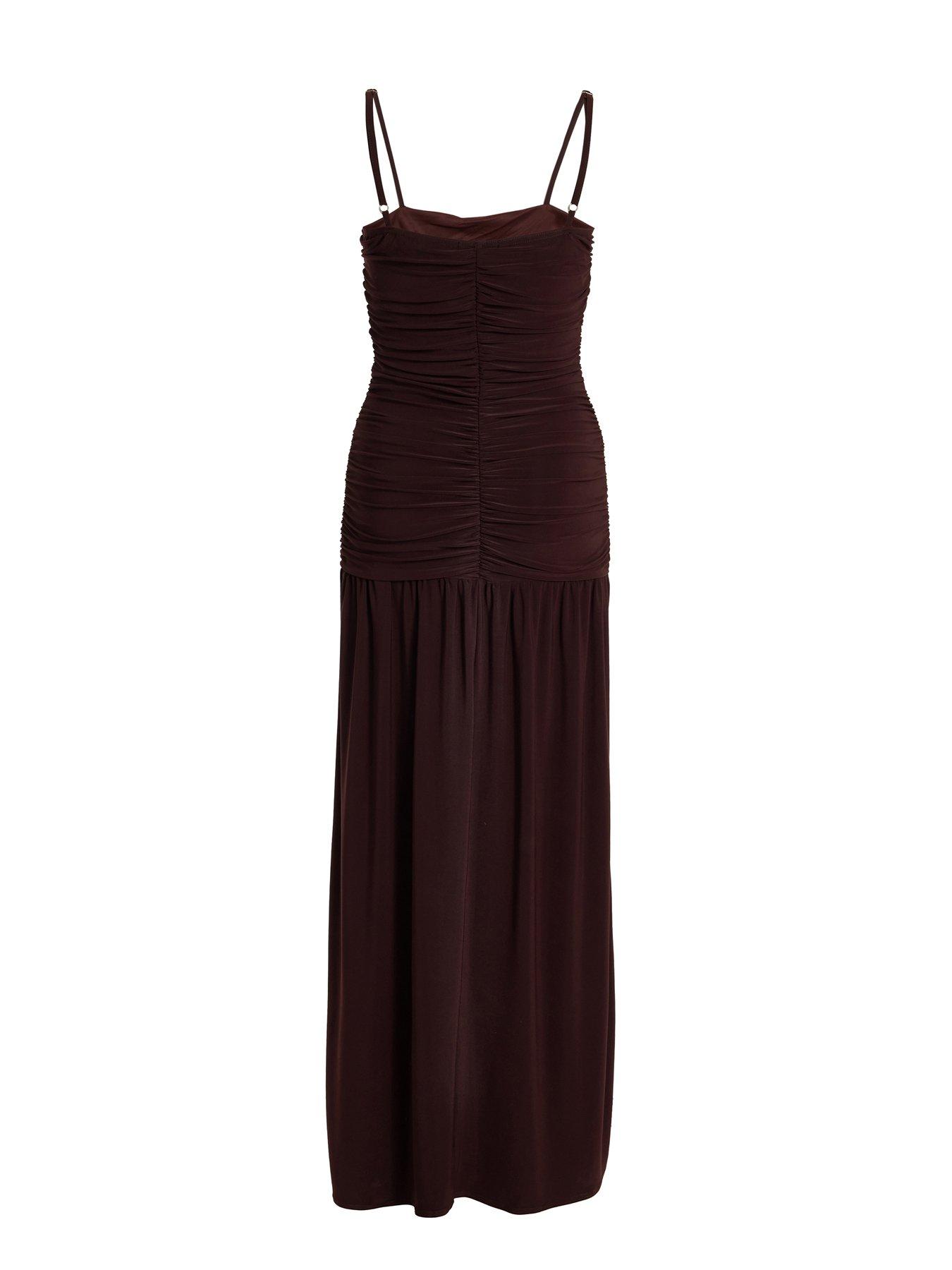  image of quiz-petite-brown-drop-waist-maxi-dress