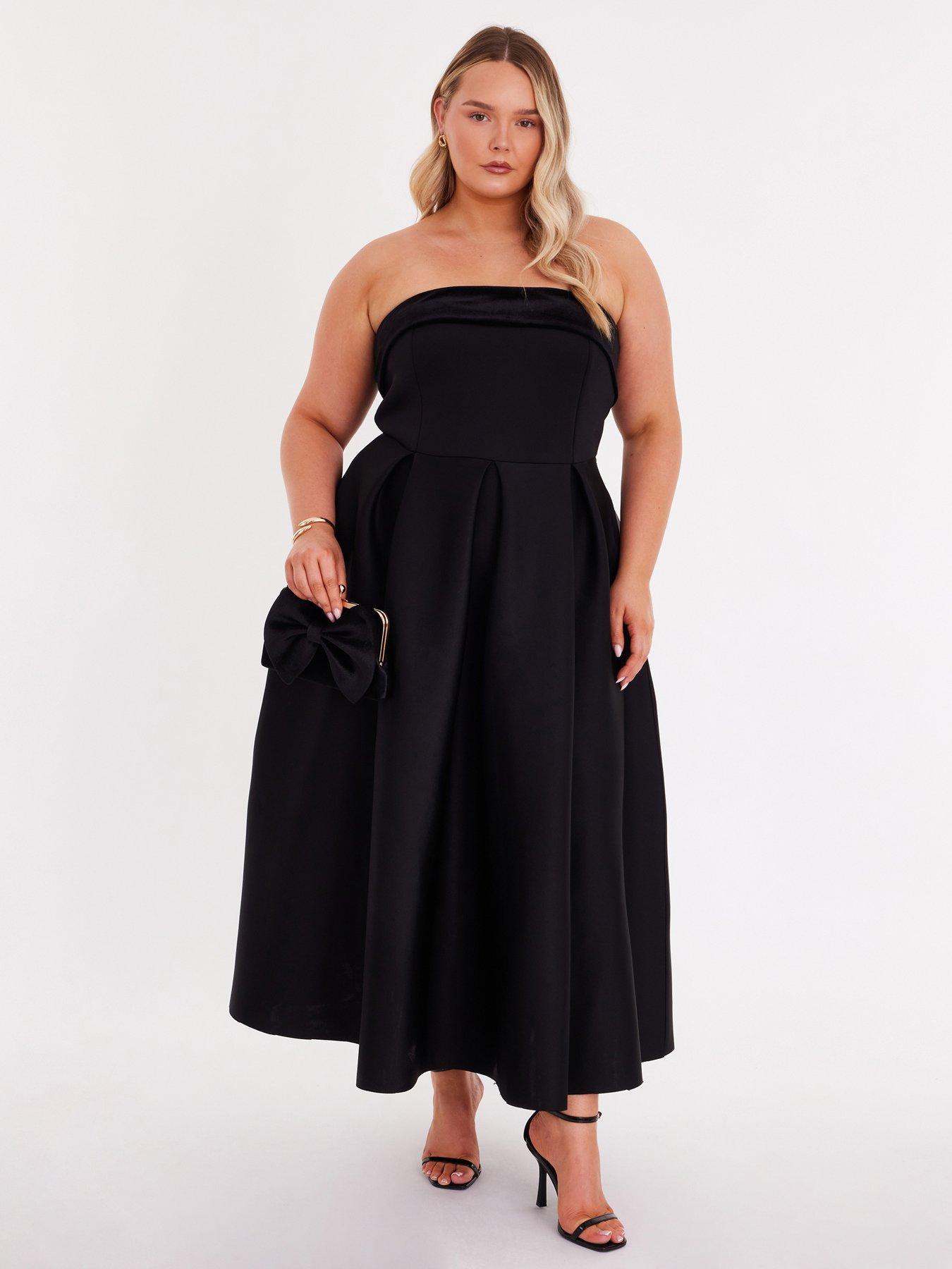  image of quiz-black-velvet-trim-skater-dress