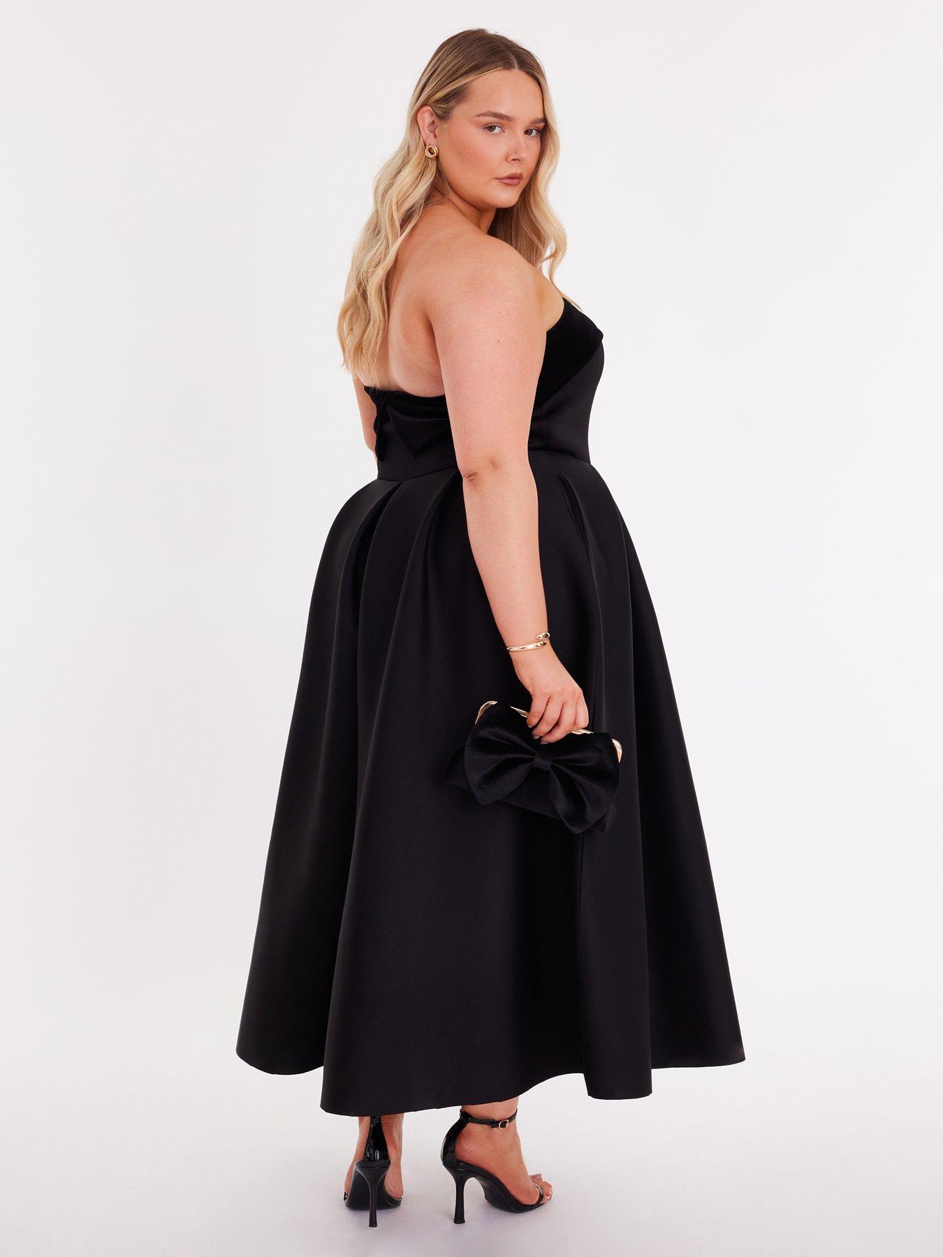  image of quiz-black-velvet-trim-skater-dress