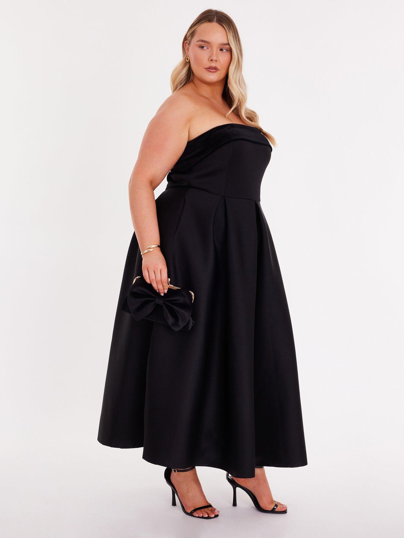 image of quiz-black-velvet-trim-skater-dress