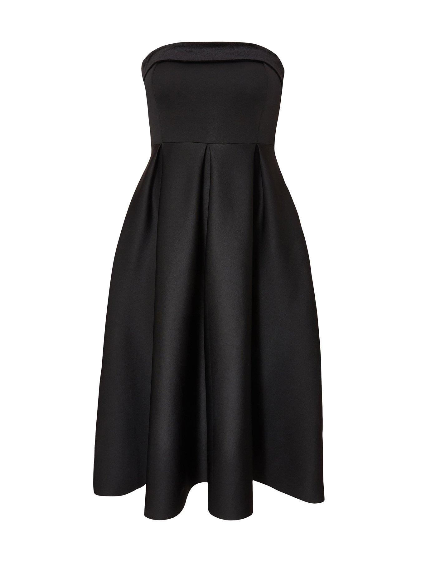  image of quiz-black-velvet-trim-skater-dress