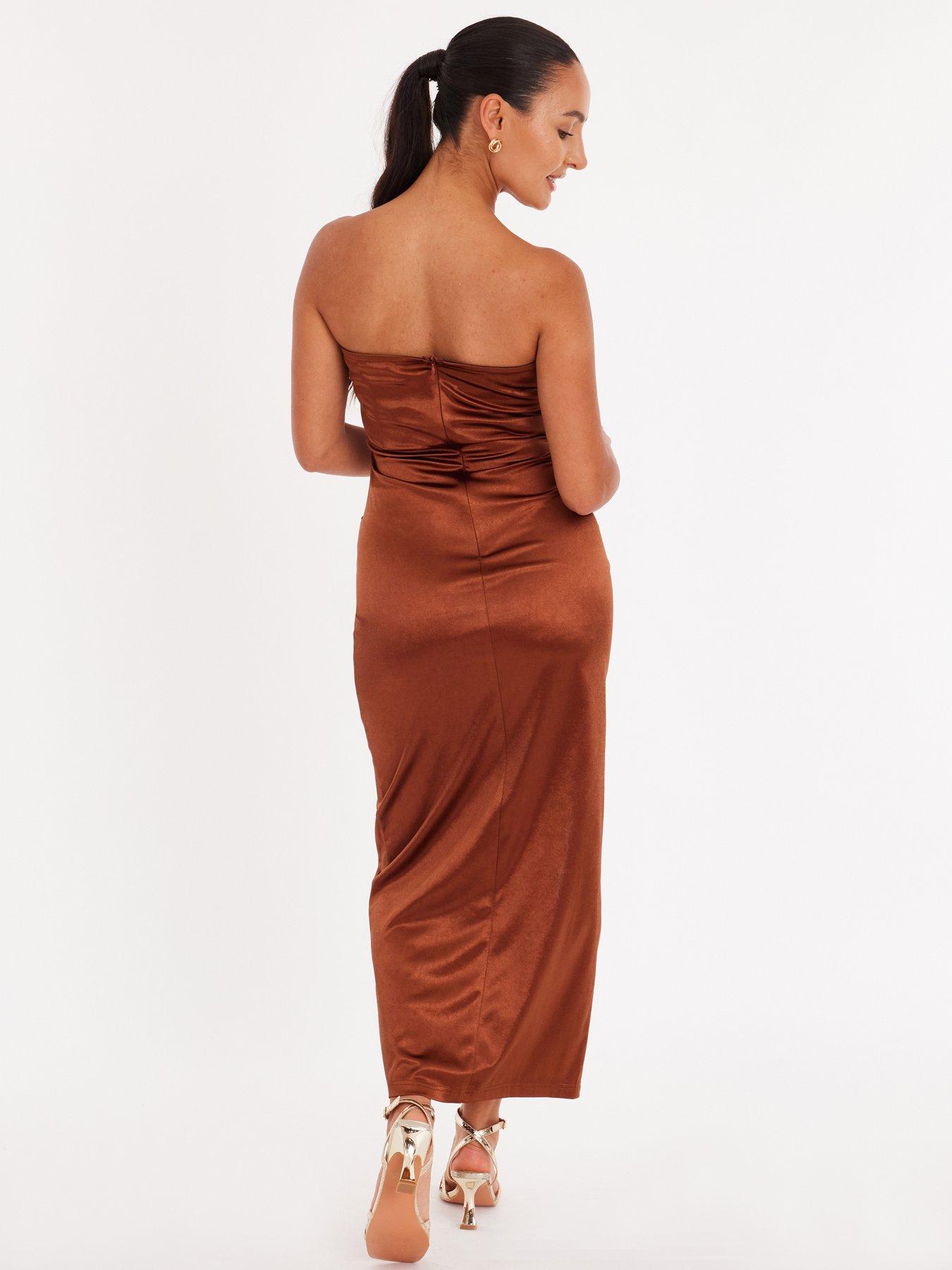  image of quiz-petite-brown-satin-corset-midaxi-dress