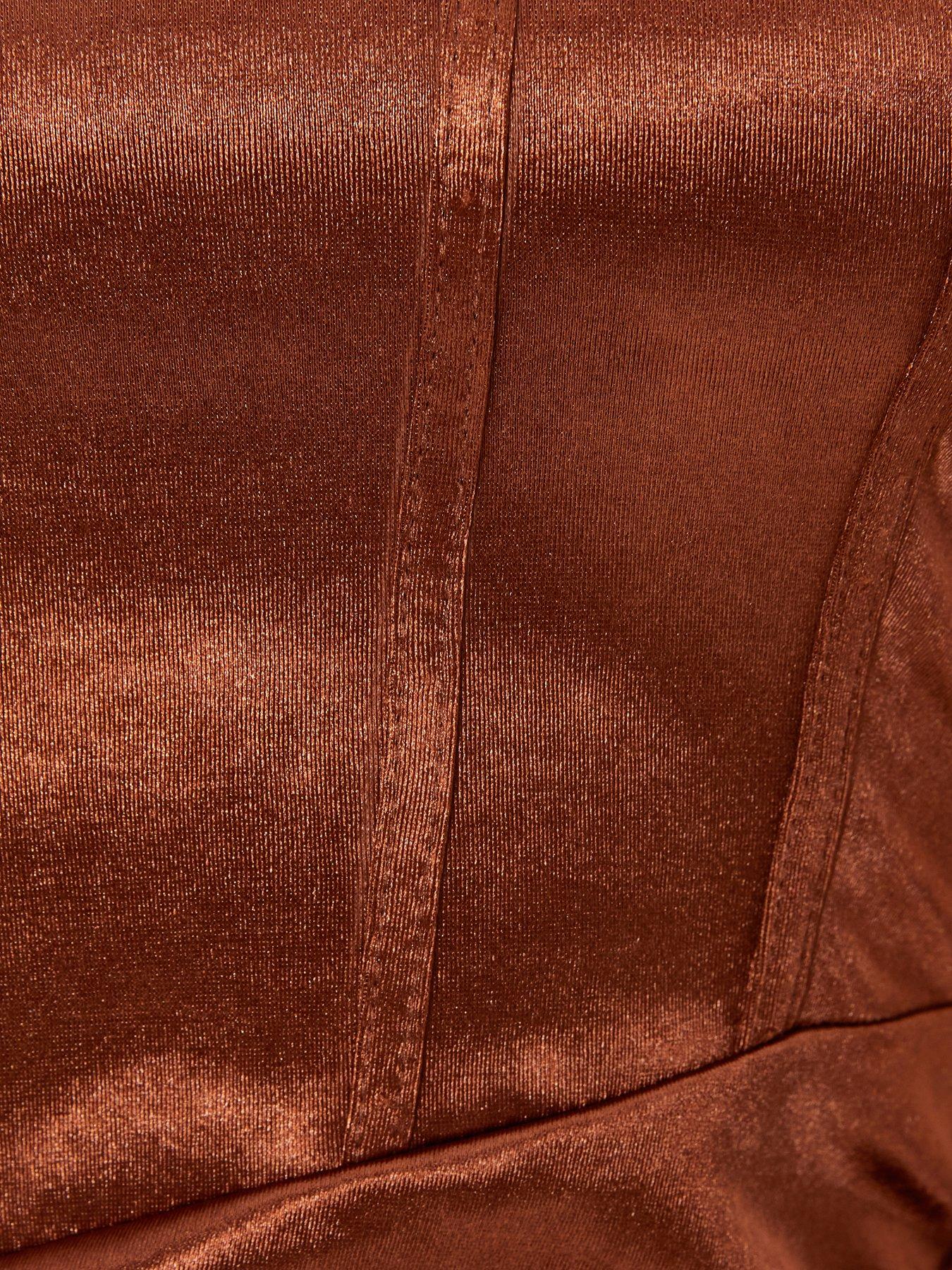  image of quiz-petite-brown-satin-corset-midaxi-dress