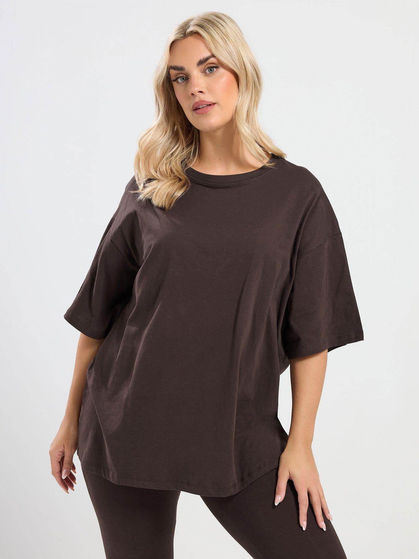  image of yours-curve-co-ord-relaxed-t-shirt-brown