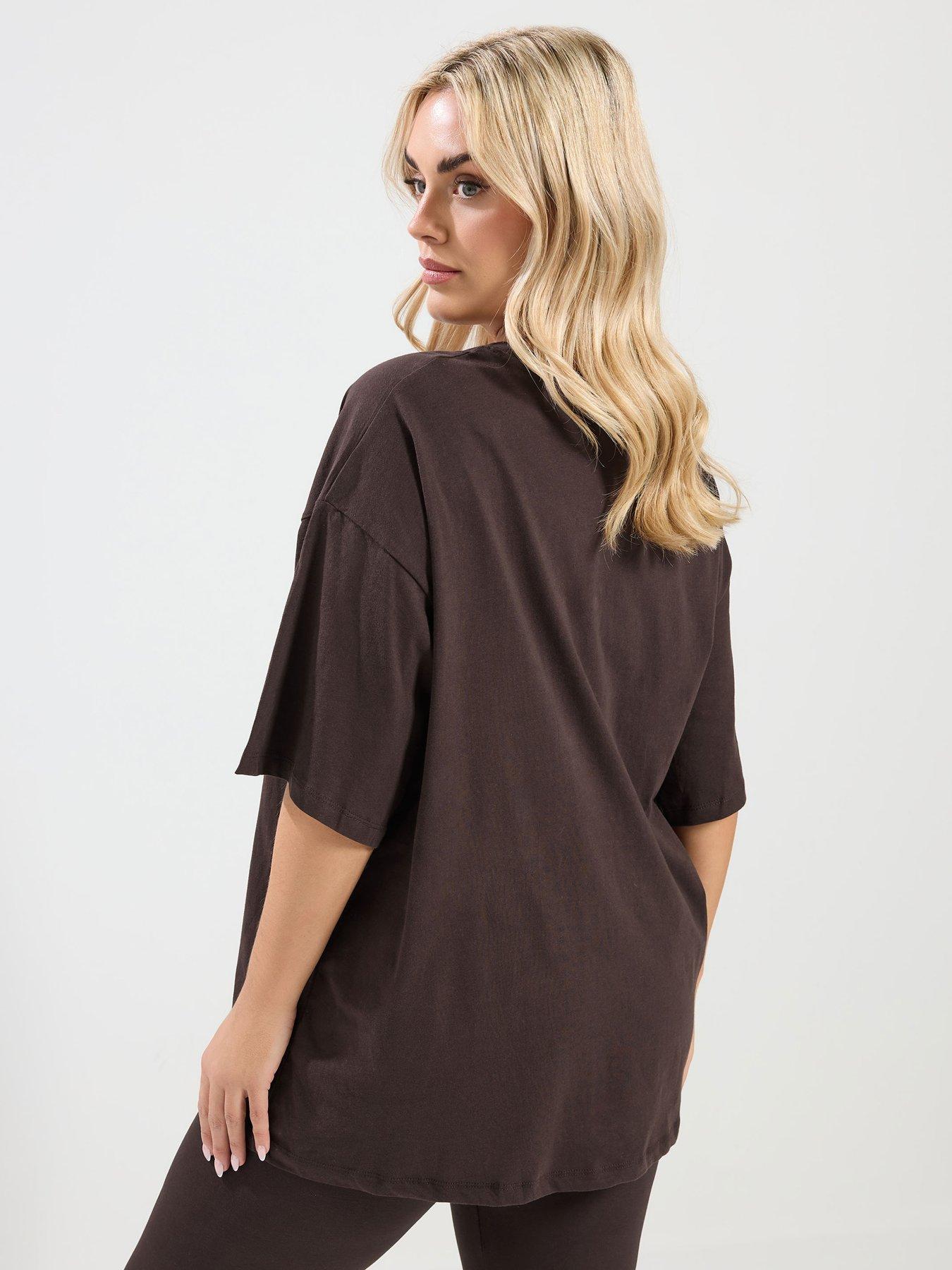 stillFront image of yours-curve-co-ord-relaxed-t-shirt-brown