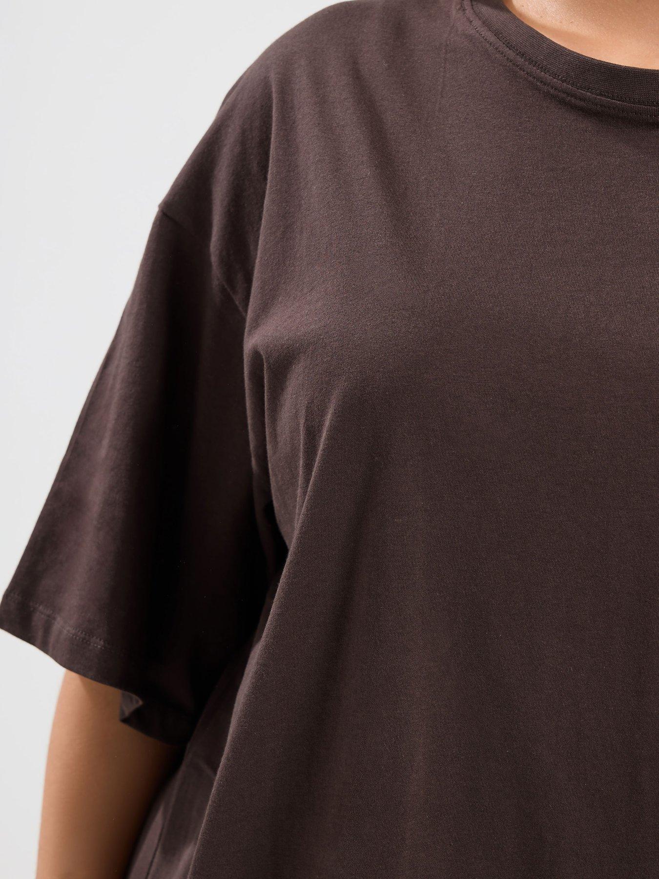  image of yours-curve-co-ord-relaxed-t-shirt-brown