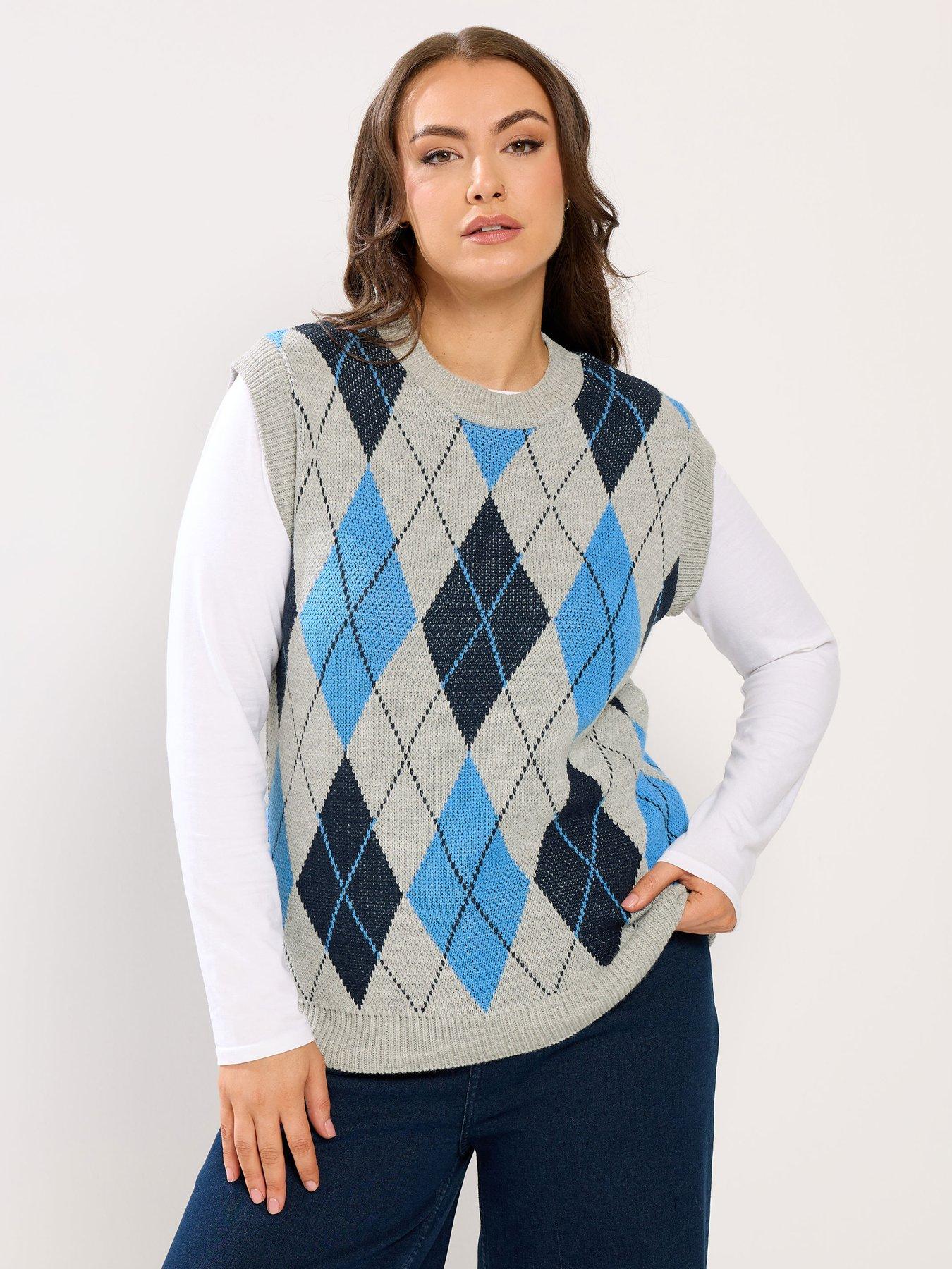 Yours Curve Argyle Vest - Blue