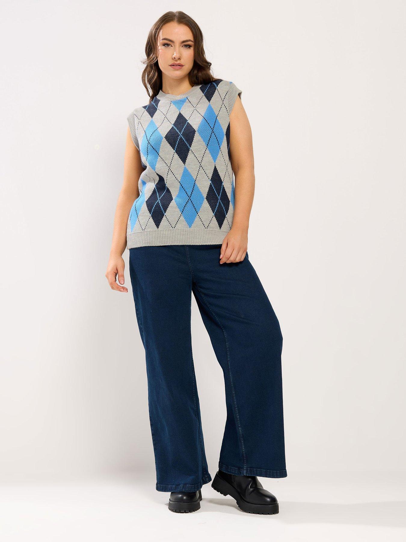 Image 4 of 6 of Yours Curve Argyle Vest - Blue