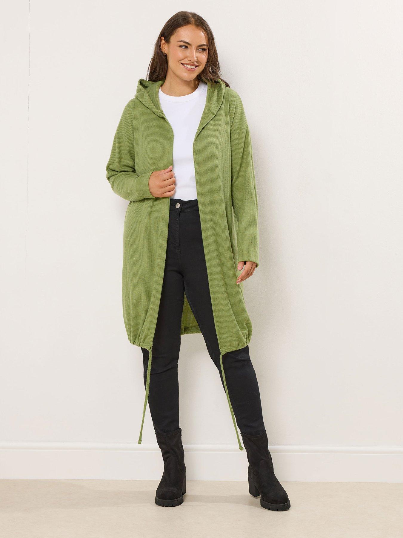  image of yours-curve-soft-touch-hooded-ribbed-cardigan-green