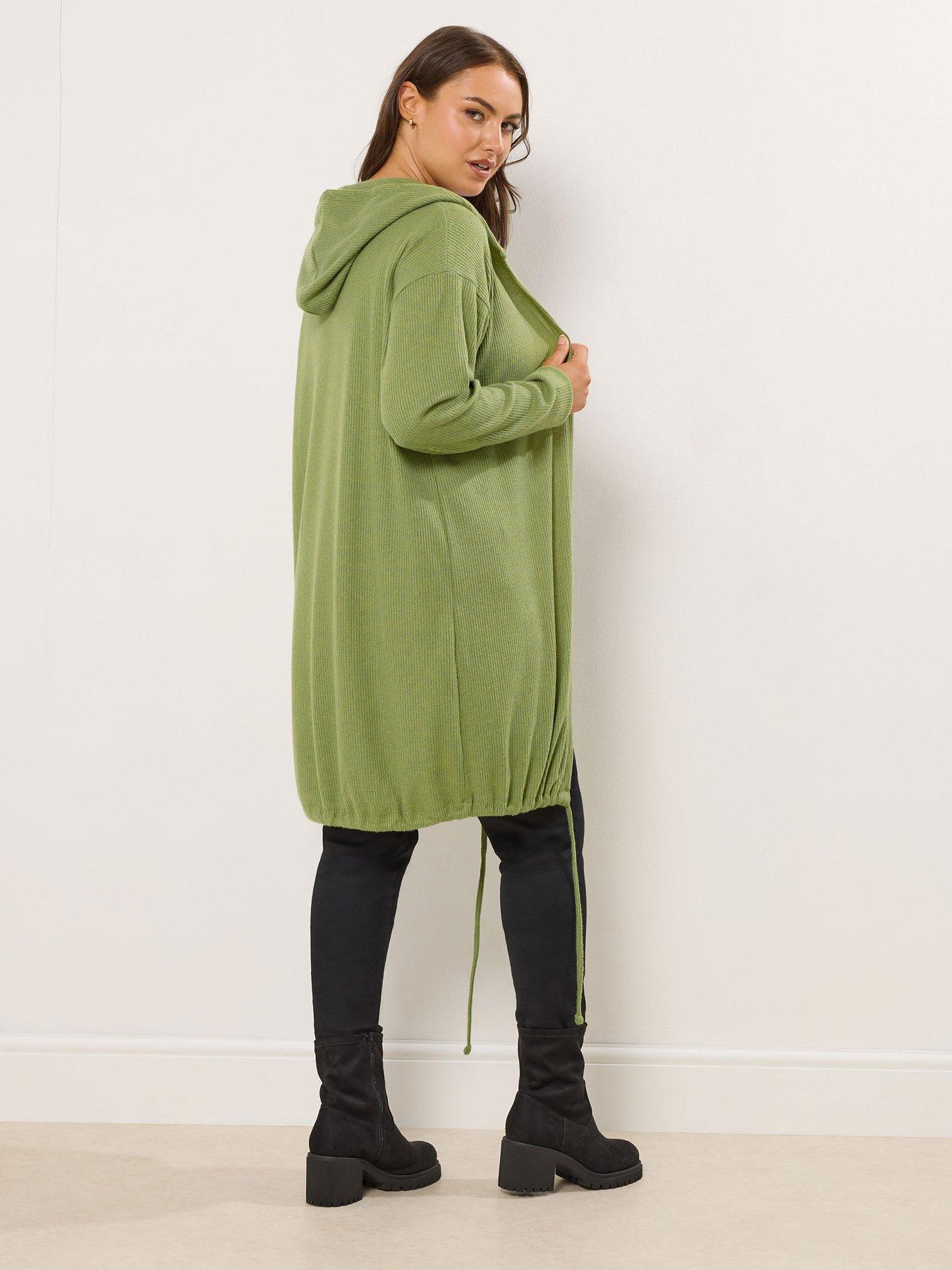  image of yours-curve-soft-touch-hooded-ribbed-cardigan-green