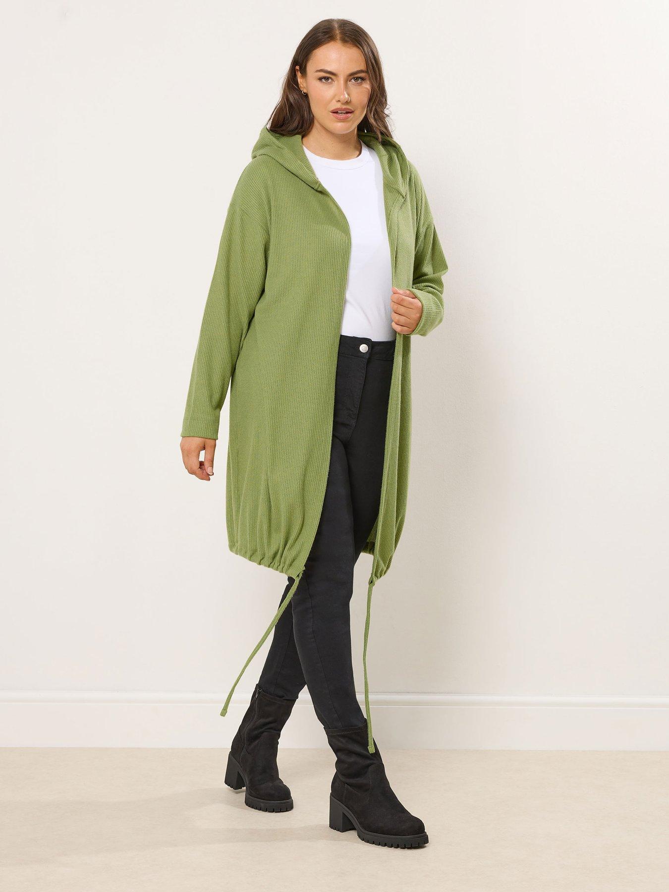  image of yours-curve-soft-touch-hooded-ribbed-cardigan-green