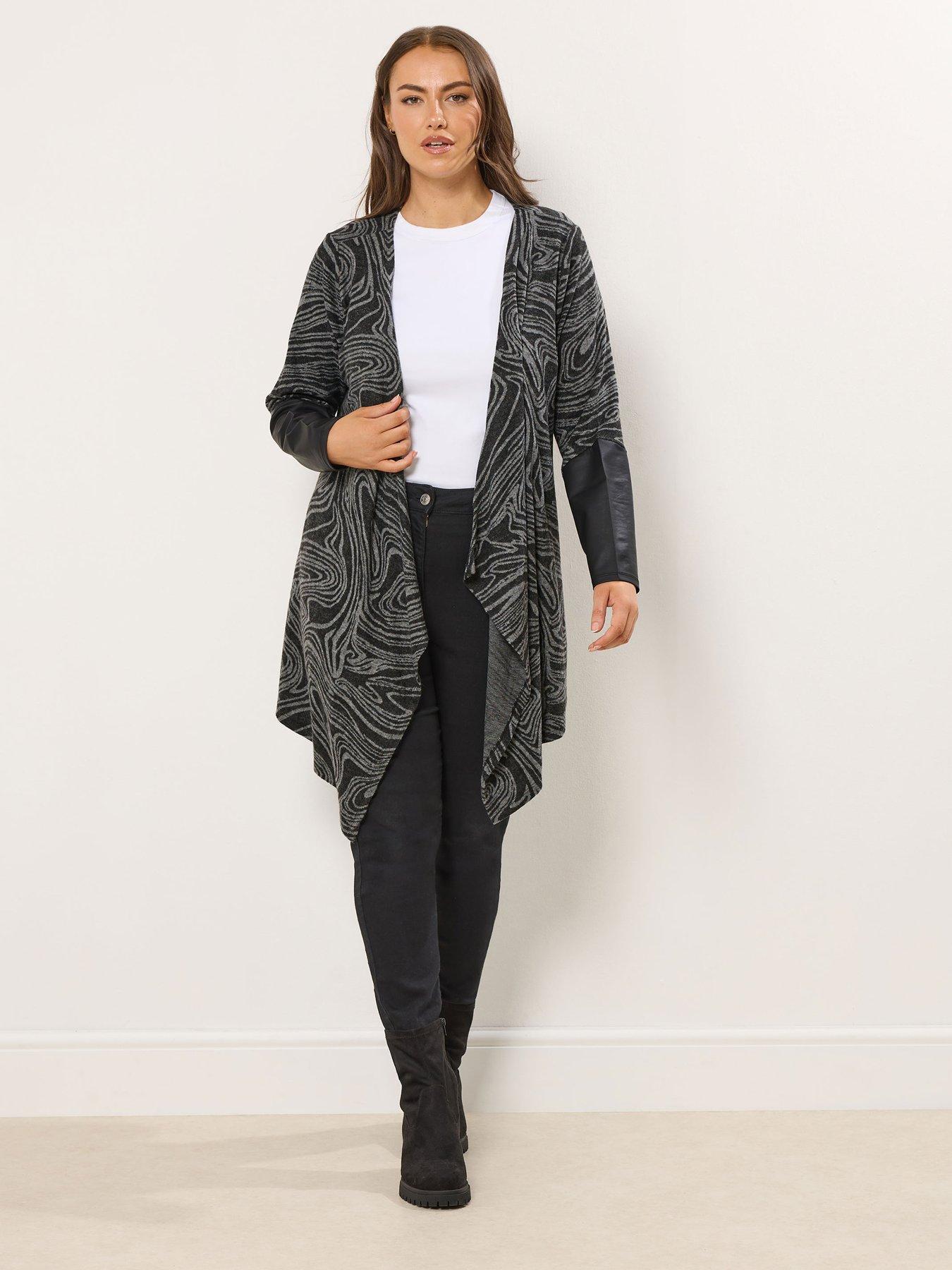 Yours Curve Soft Touch Pu Cuff Cardigan - Grey