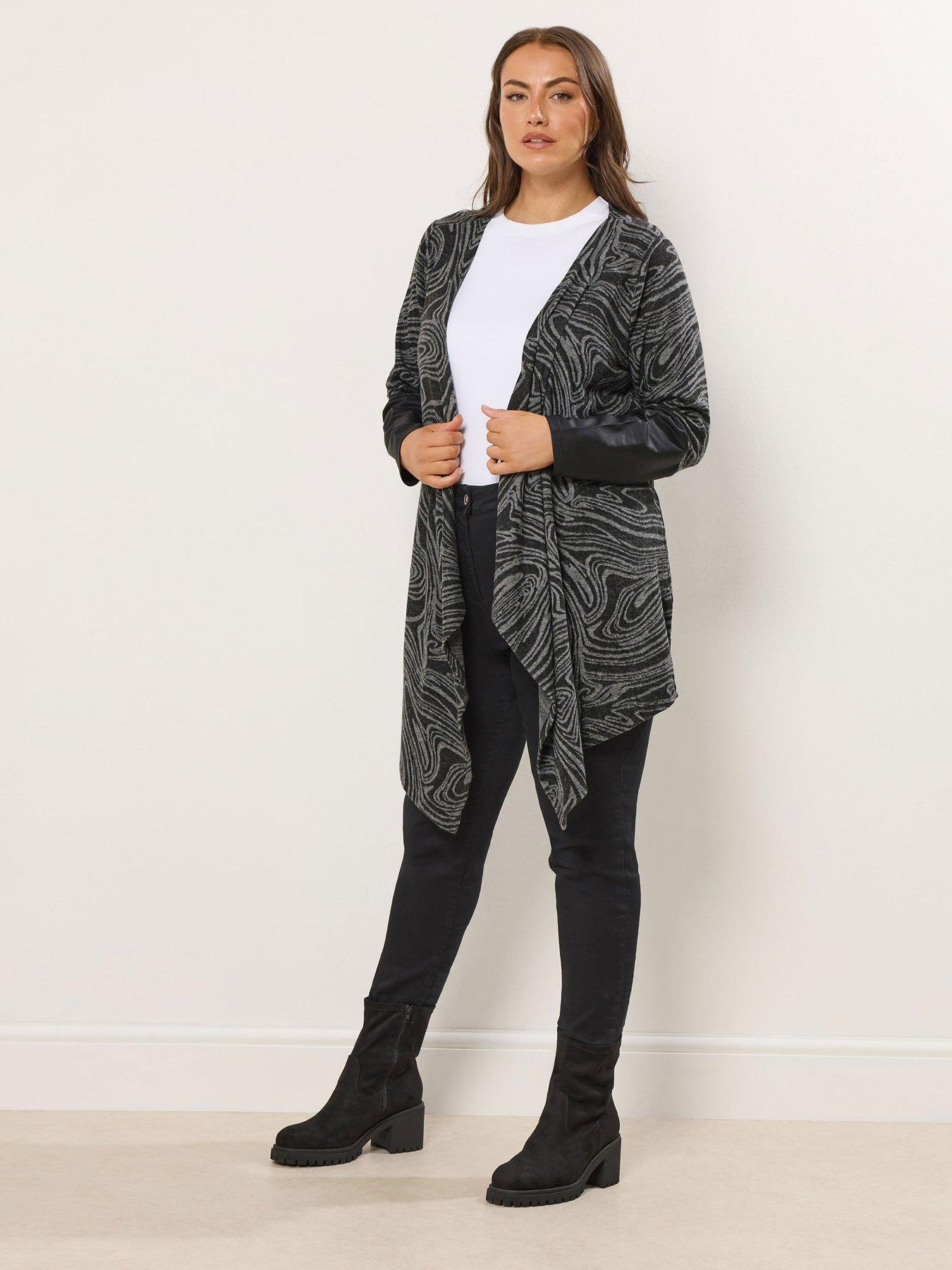  image of yours-curve-soft-touch-pu-cuff-cardigan-grey