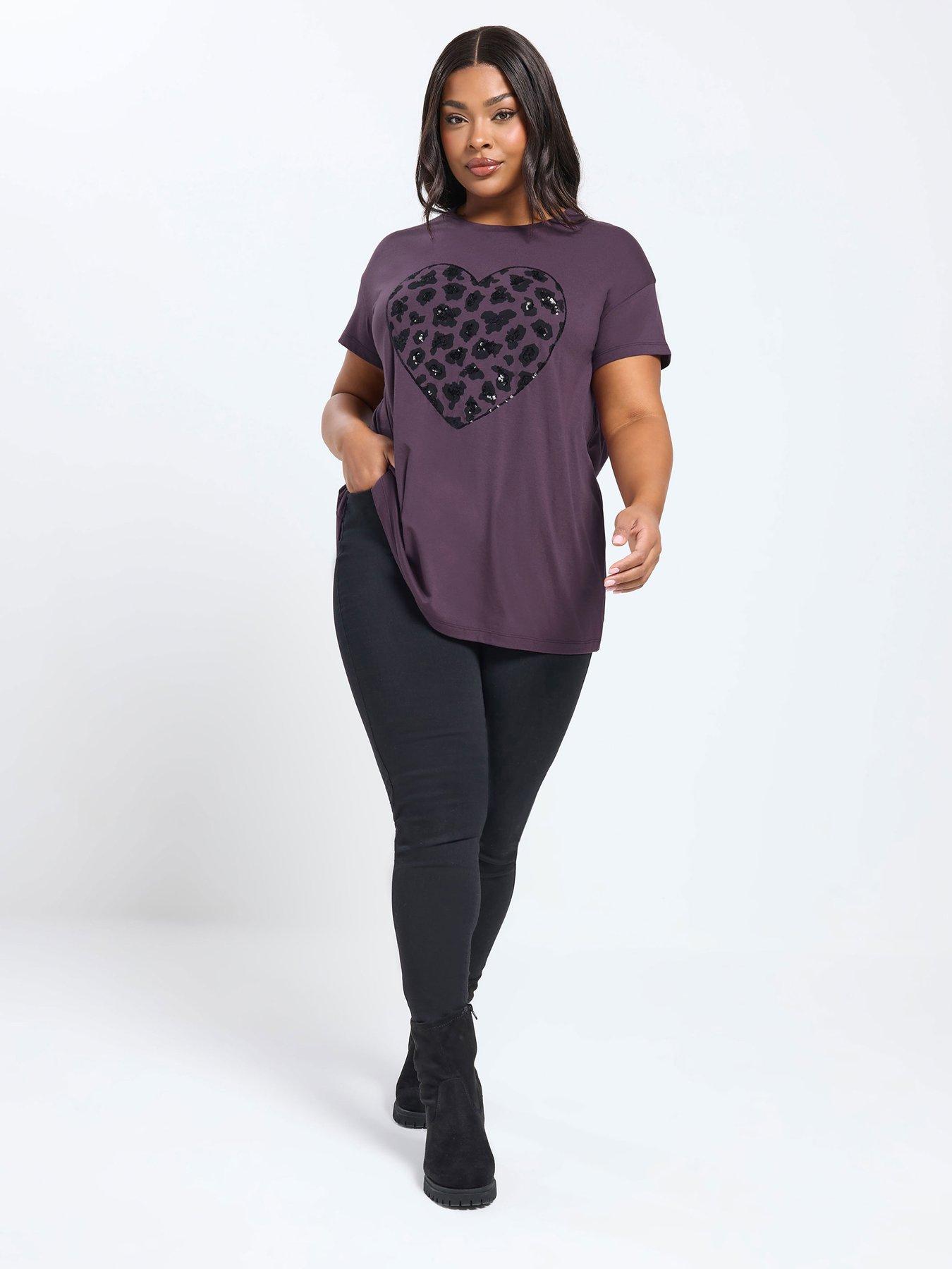 Image 3 of 5 of Yours Curve Core Placement Heart T-shirt - Purple