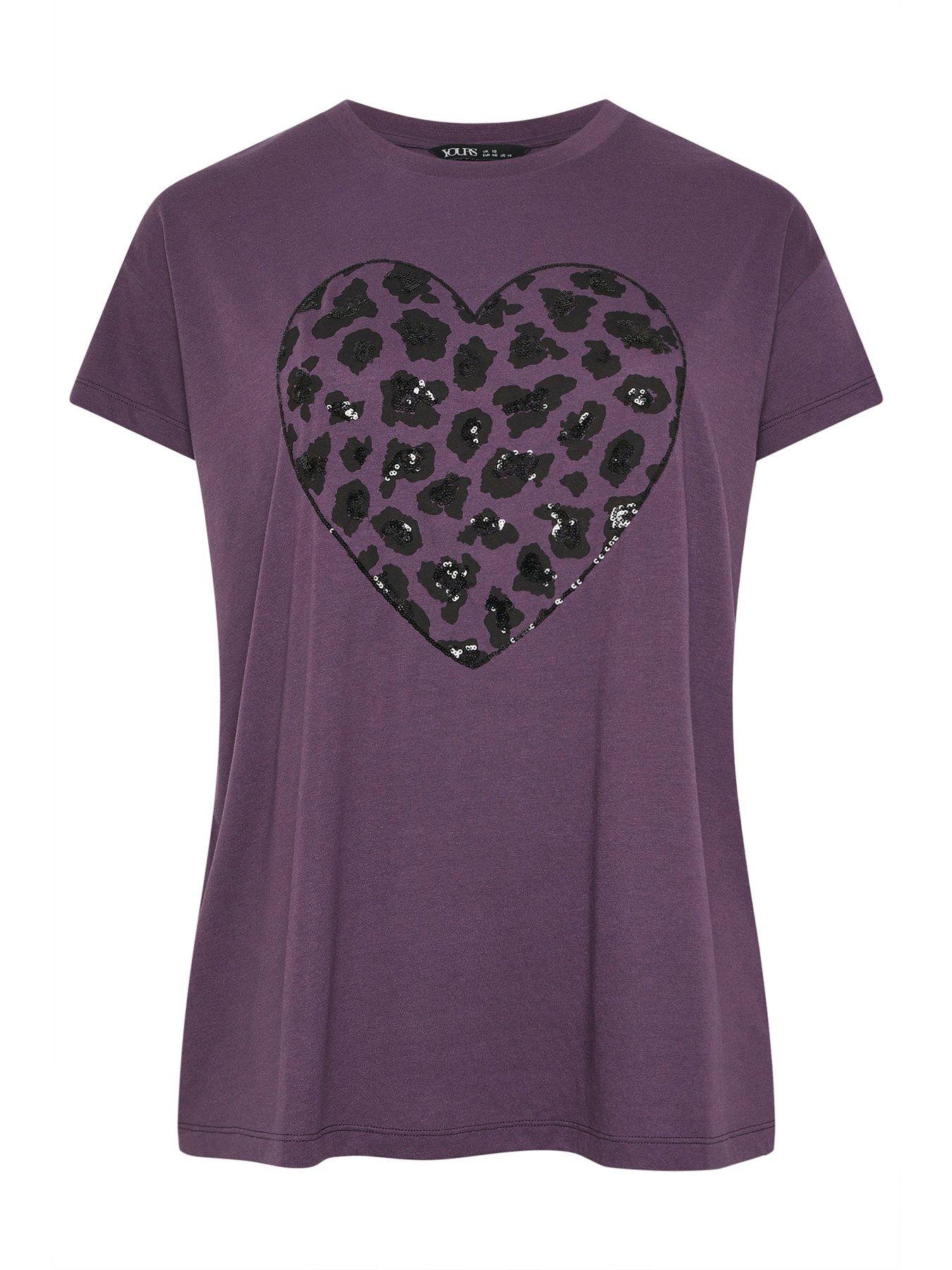 Image 5 of 5 of Yours Curve Core Placement Heart T-shirt - Purple