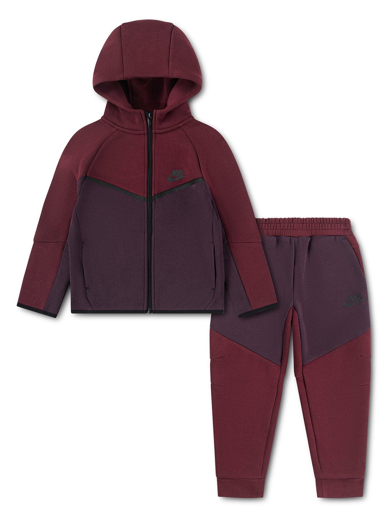 Nike Kids Unisex Tech Fleece Full Zip Tracksuit - Burgundy Red