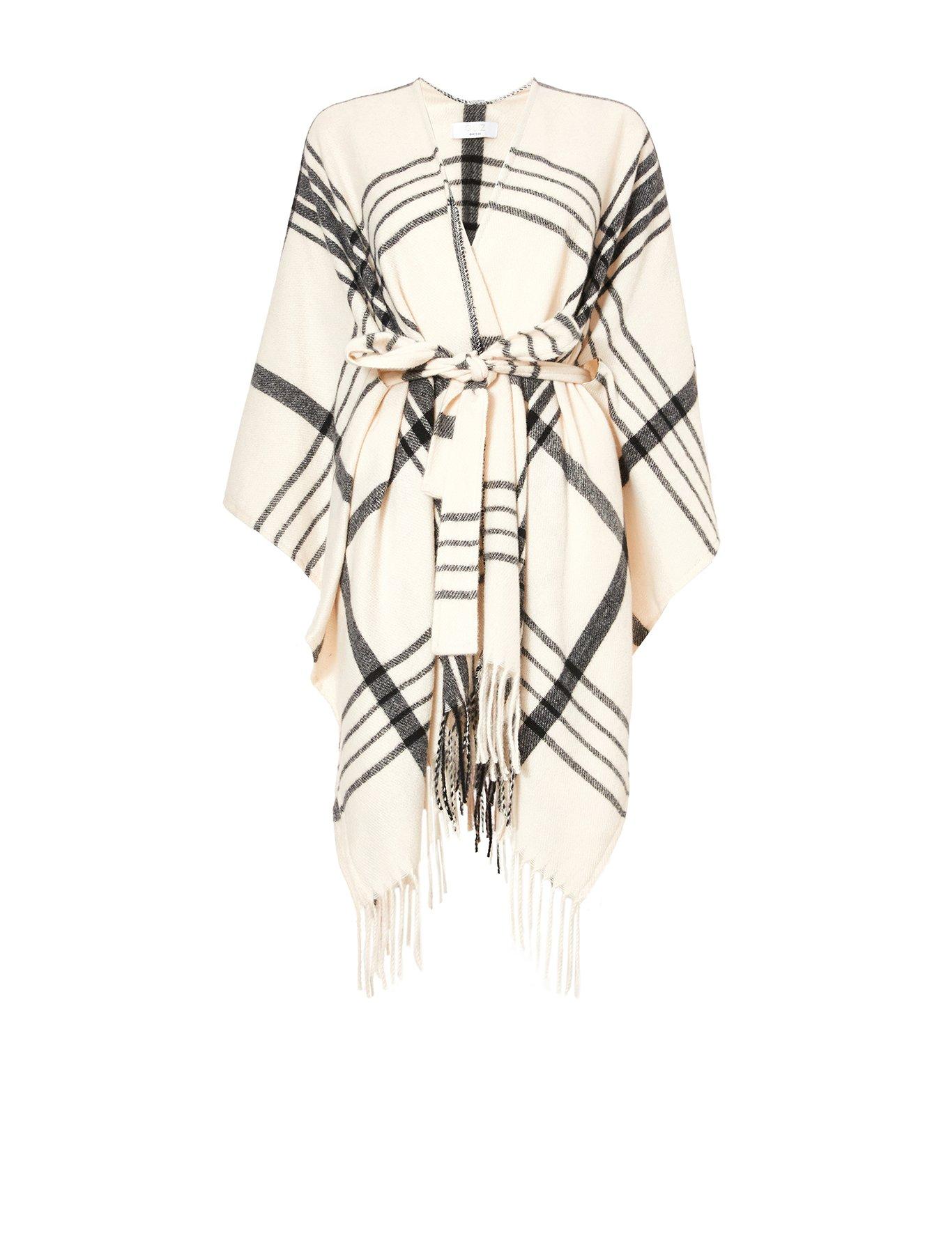 Quiz Cream Check Tie Waist Cape