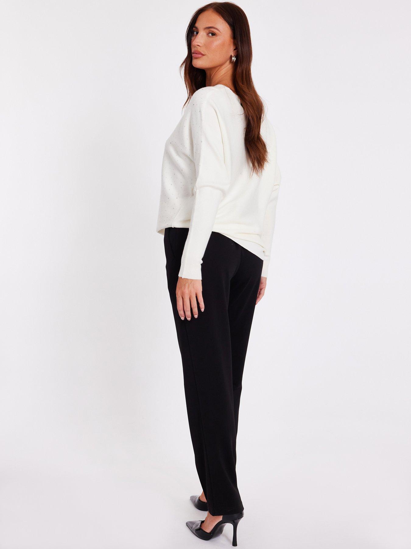  image of quiz-cream-knitted-sequin-batwing-jumper