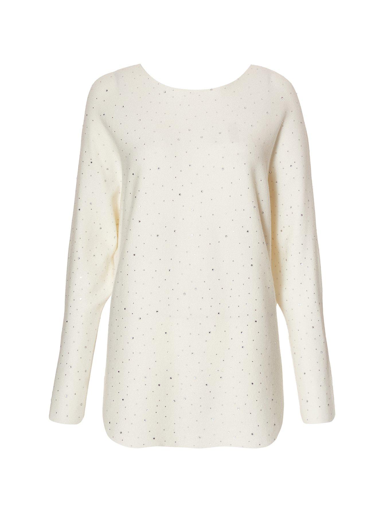  image of quiz-cream-knitted-sequin-batwing-jumper