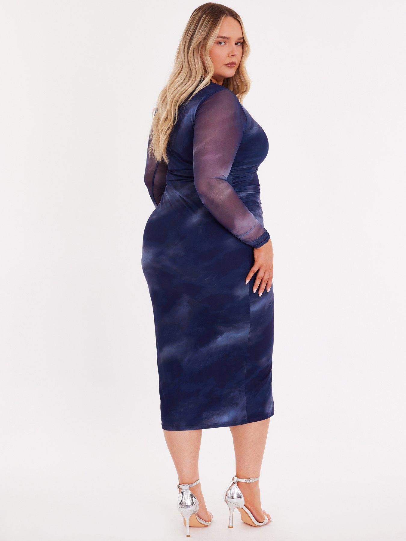 Image 2 of 6 of Quiz Curve Blue Printed Long Sleeve Midaxi Dress