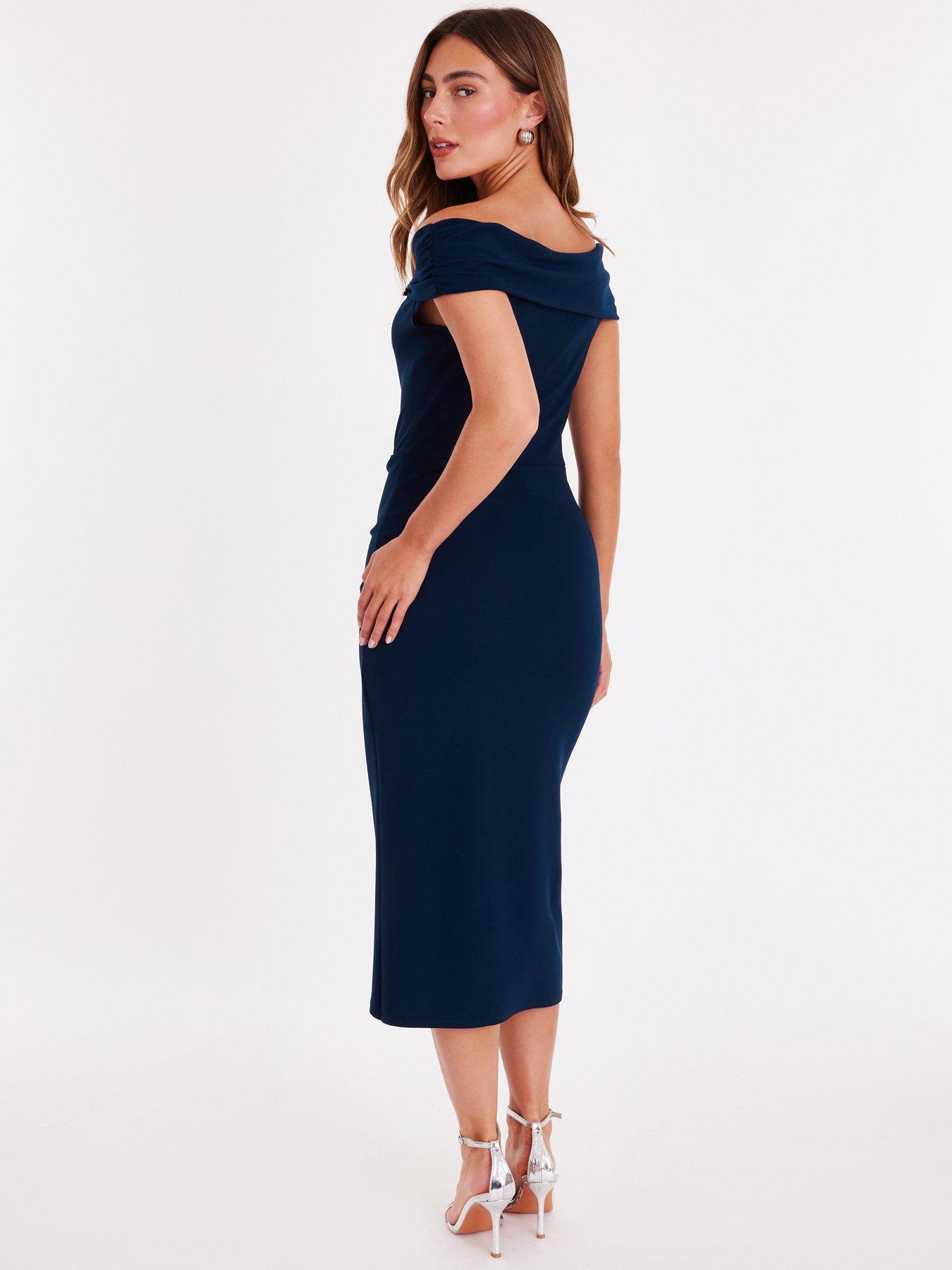  image of quiz-navy-bardot-buckle-midi-dress