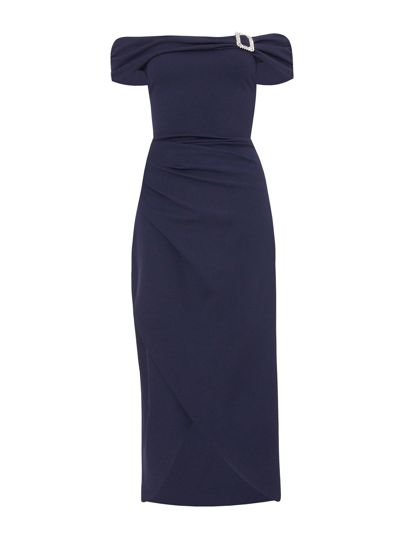  image of quiz-navy-bardot-buckle-midi-dress