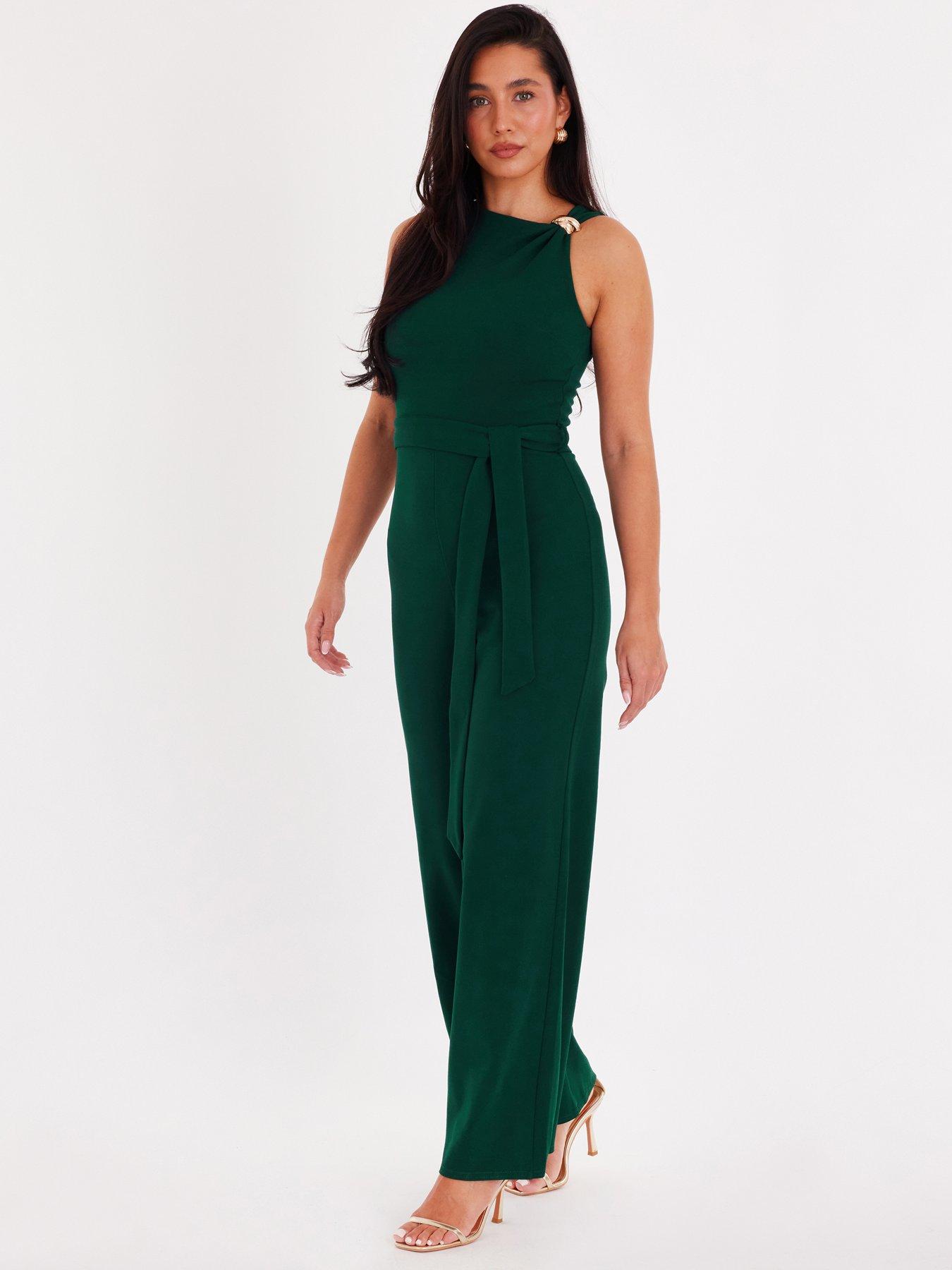 image of quiz-bottle-green-buckle-detail-jumpsuit