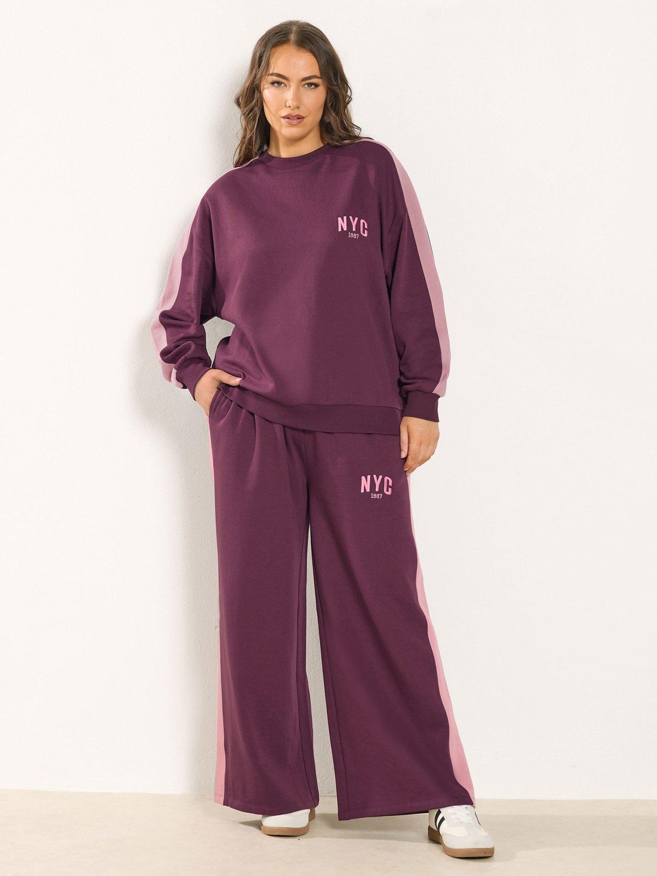 Image 3 of 6 of Yours Curve NYC Side Stripe Sweatshirt - Burgundy