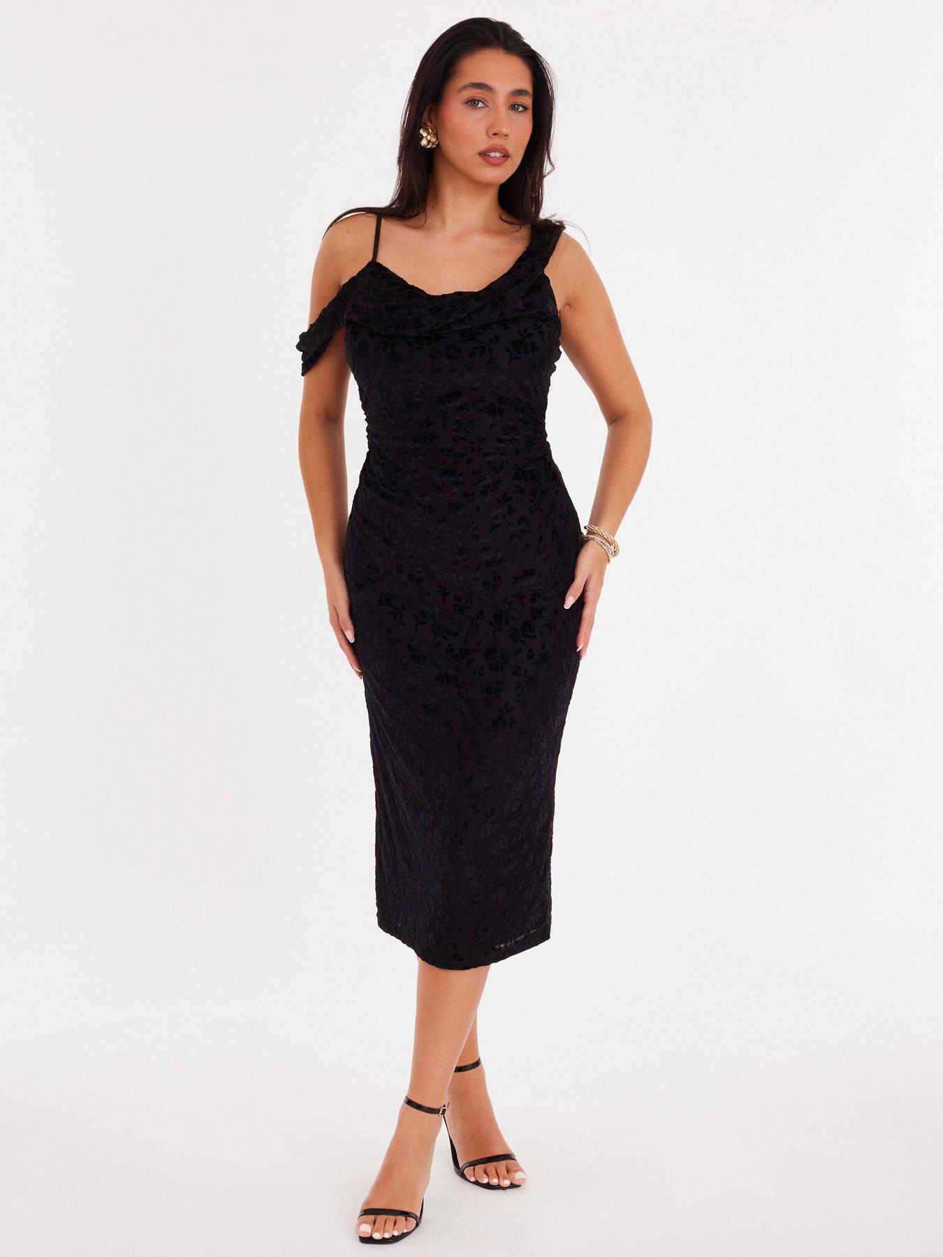 image of quiz-black-velvet-floral-midi-dress