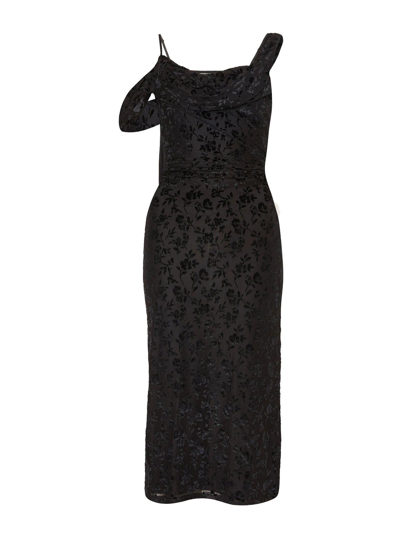  image of quiz-black-velvet-floral-midi-dress