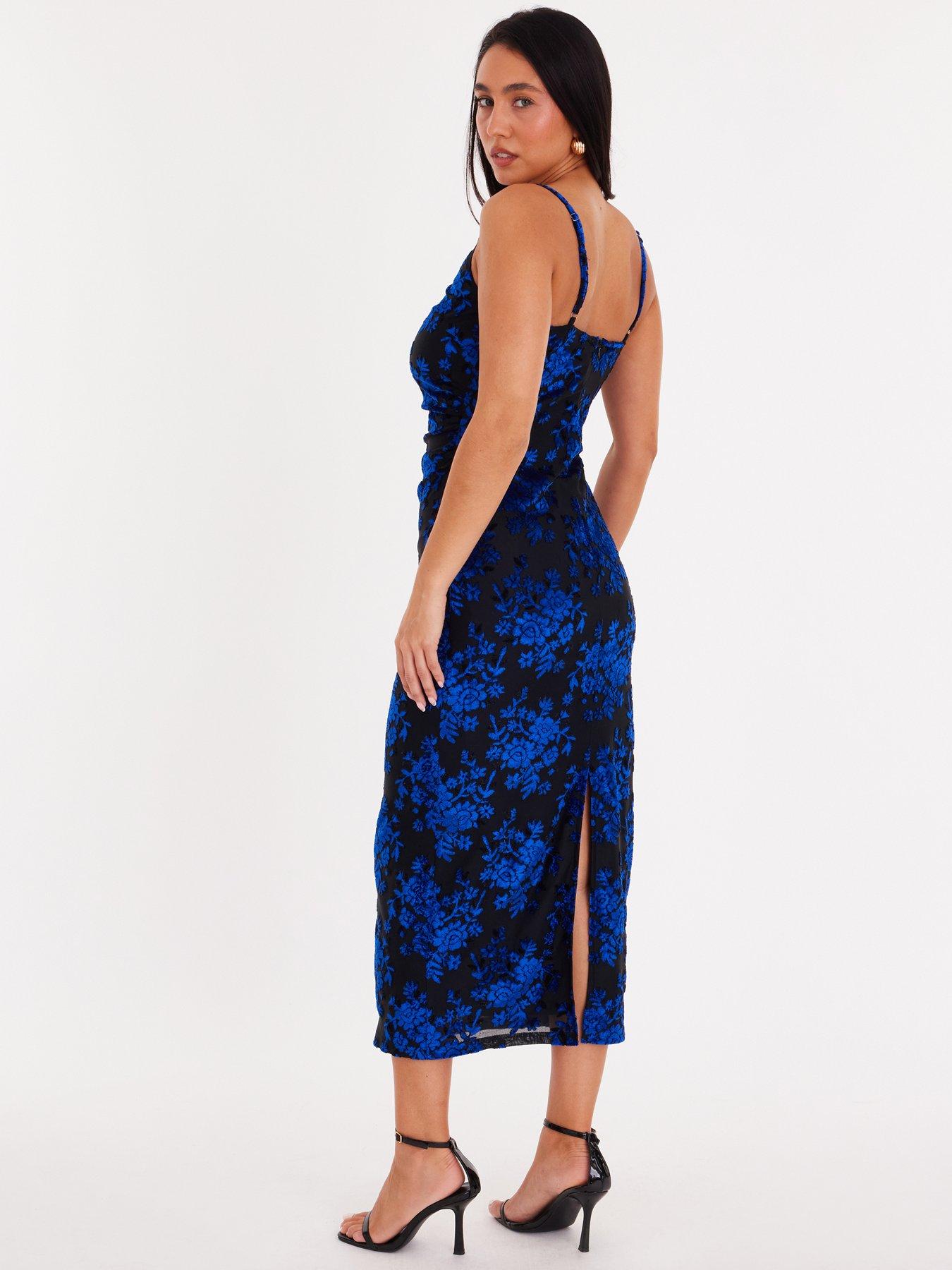  image of quiz-royal-blue-velvet-floral-midaxi-dress
