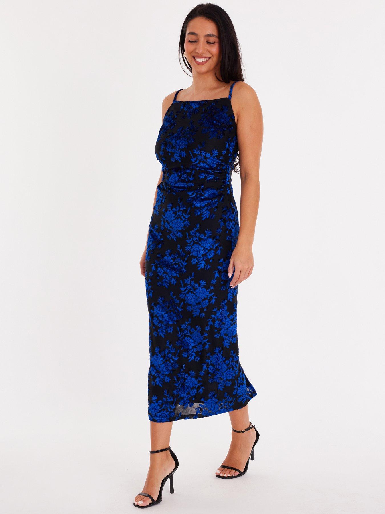  image of quiz-royal-blue-velvet-floral-midaxi-dress