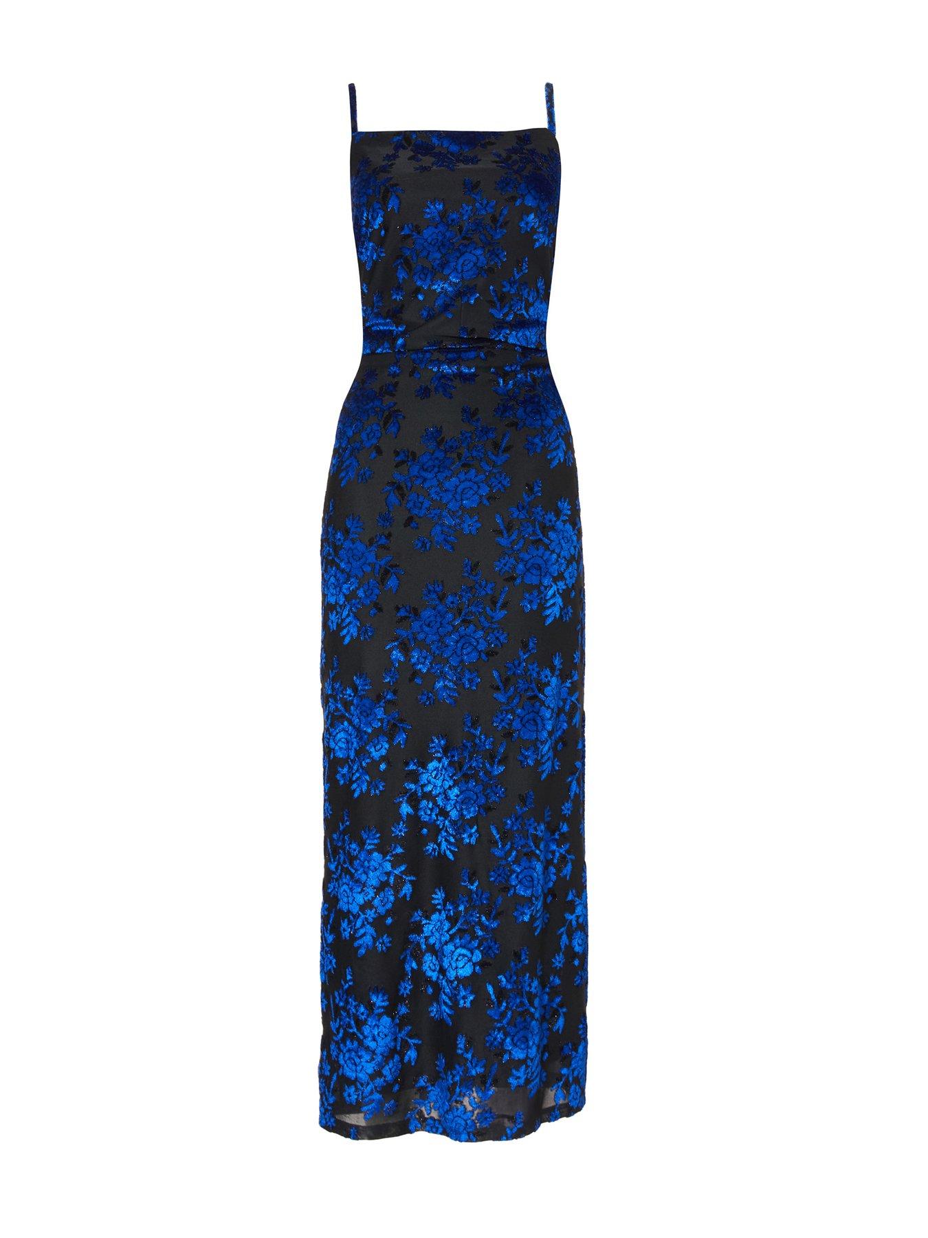  image of quiz-royal-blue-velvet-floral-midaxi-dress