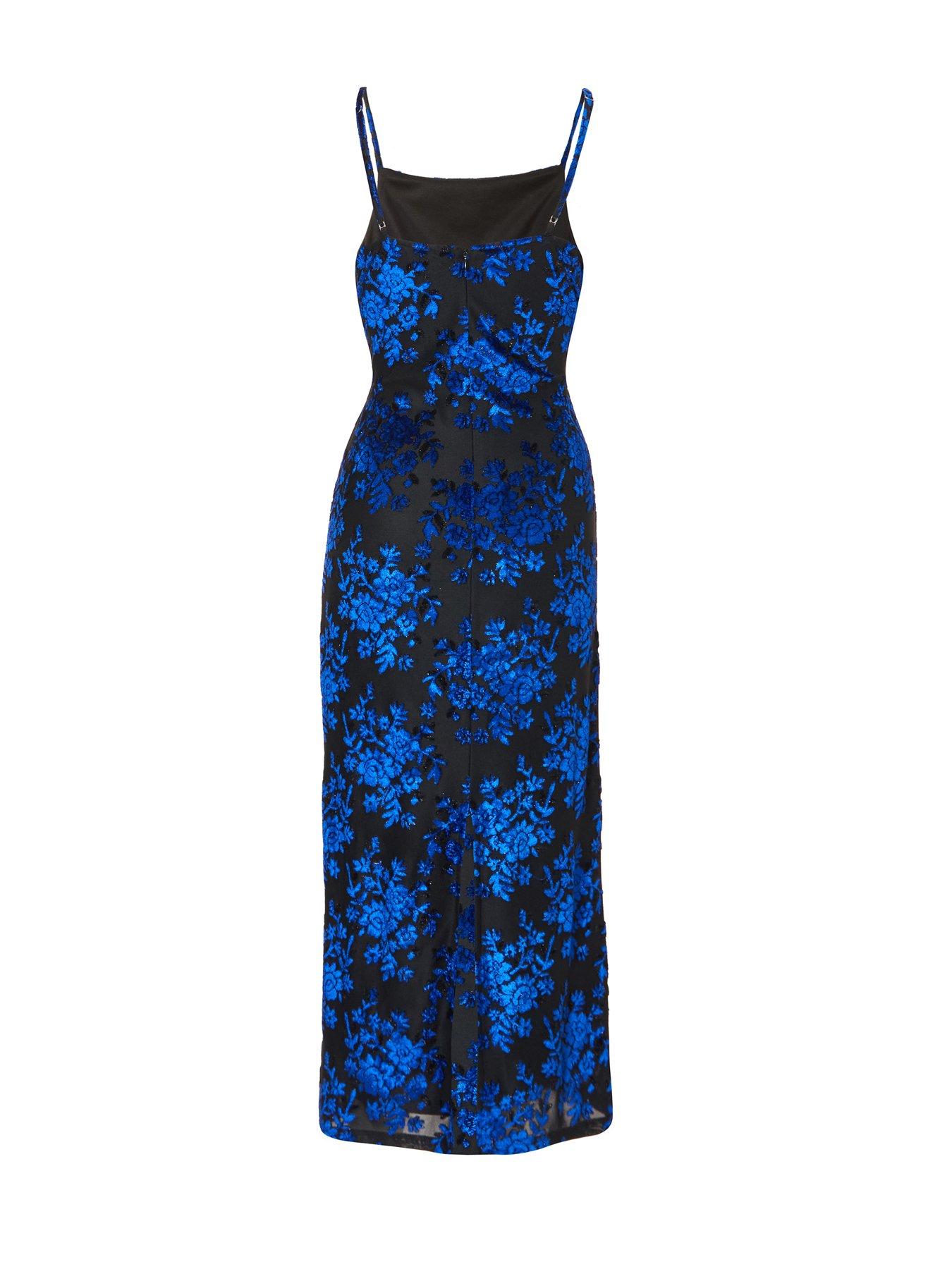  image of quiz-royal-blue-velvet-floral-midaxi-dress