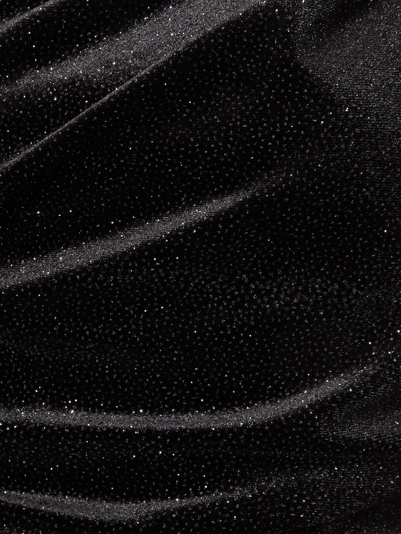  image of quiz-black-glitter-velvet-tie-waist-midaxi-dress