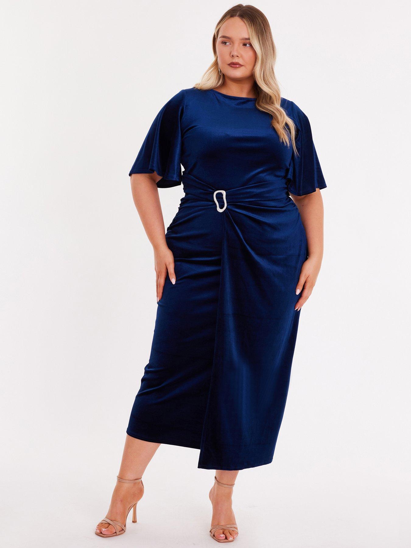  image of quiz-navy-velvet-buckle-midaxi-dress