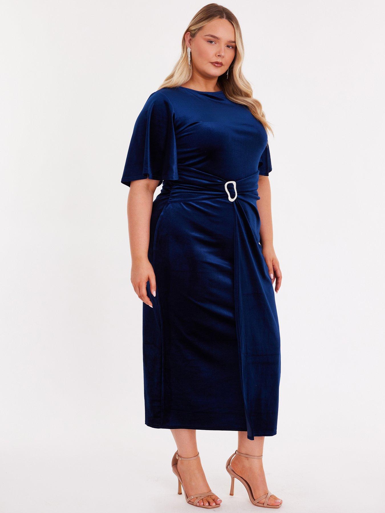 image of quiz-navy-velvet-buckle-midaxi-dress
