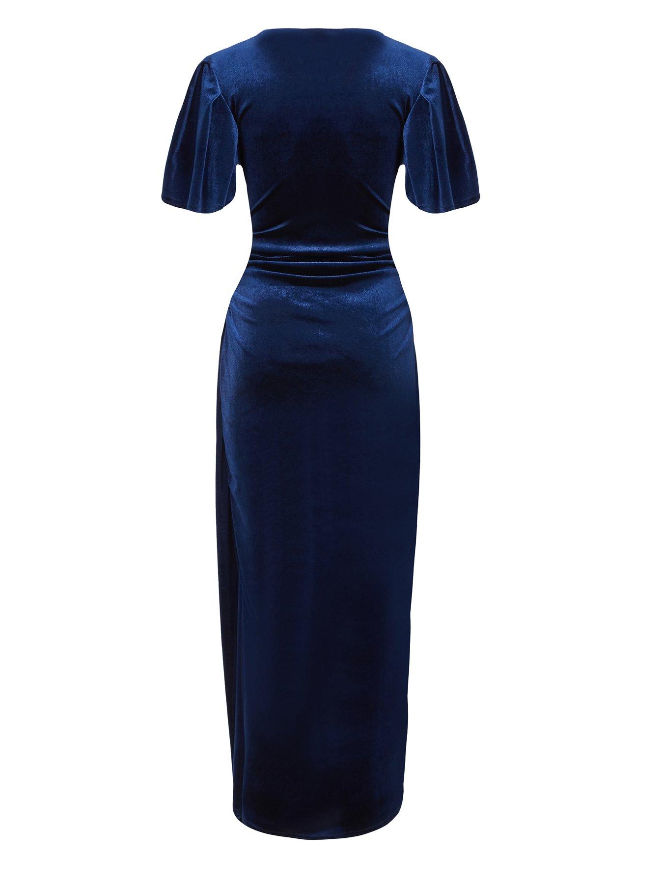  image of quiz-navy-velvet-buckle-midaxi-dress