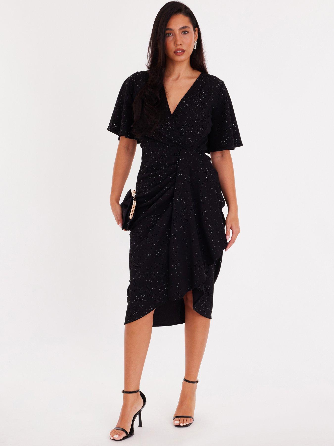 Quiz Black Glitter Ruched Midi Dress