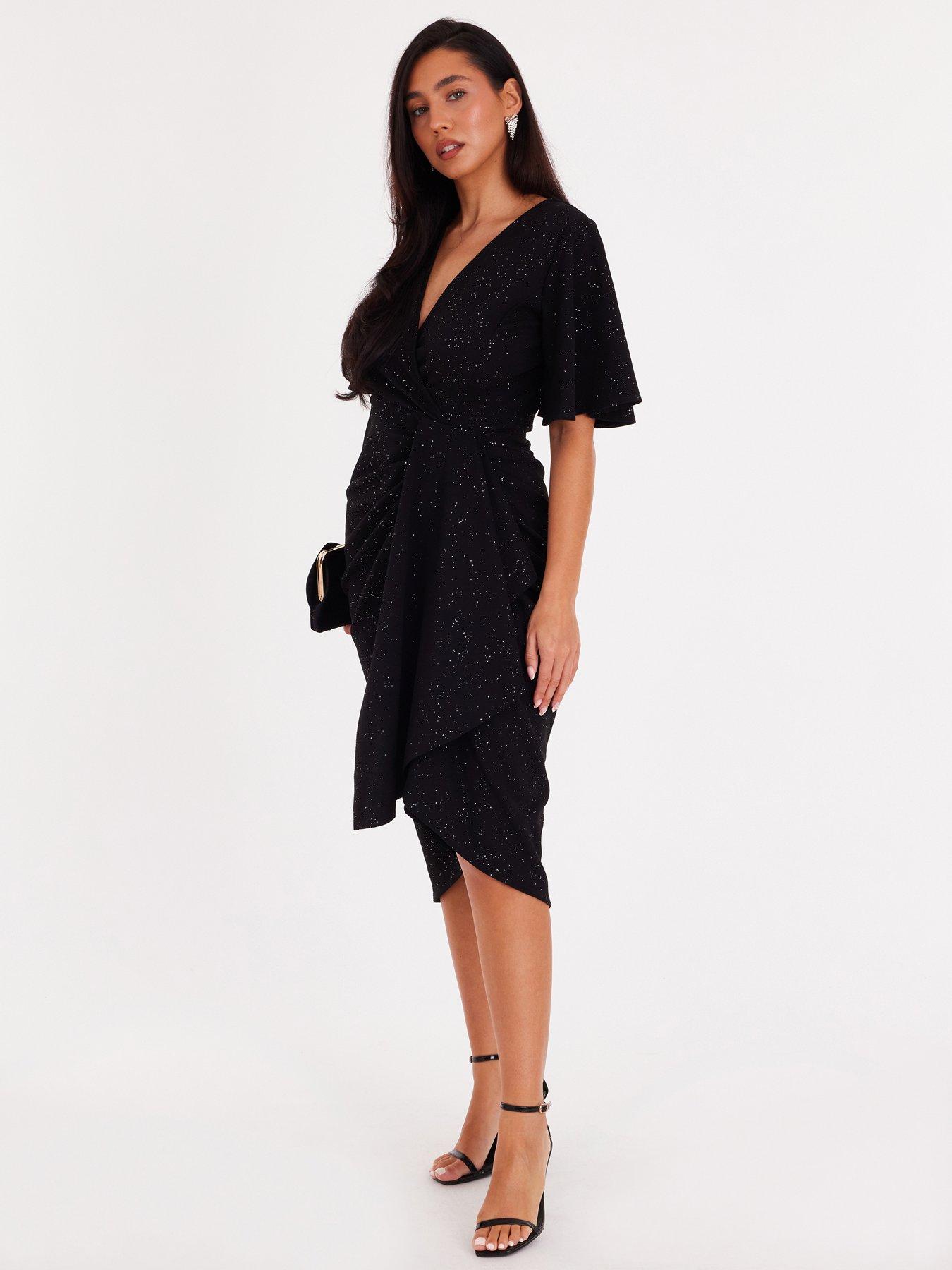 Image 3 of 6 of Quiz Black Glitter Ruched Midi Dress