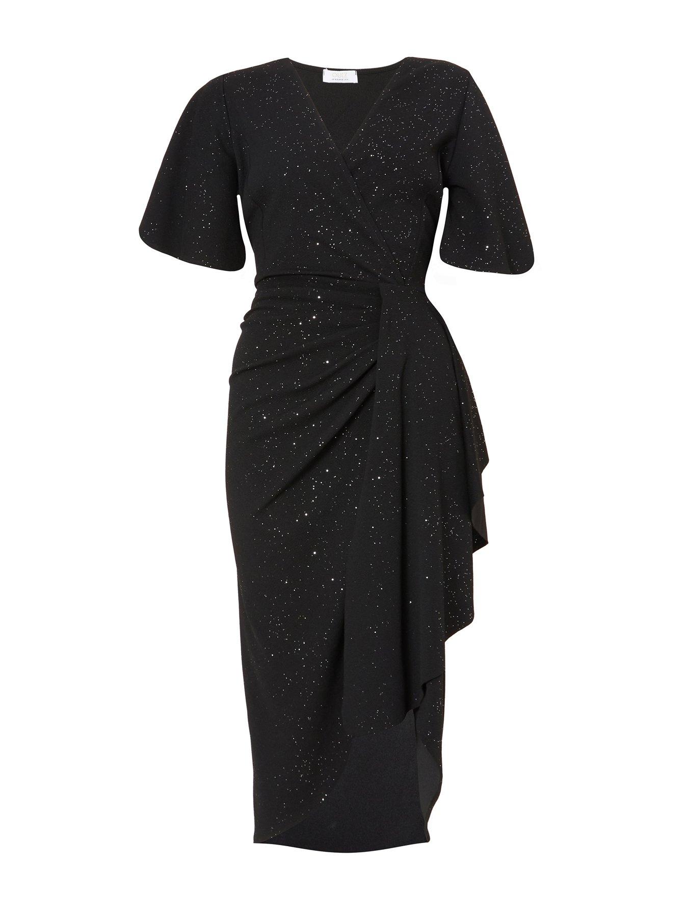 Image 5 of 6 of Quiz Black Glitter Ruched Midi Dress