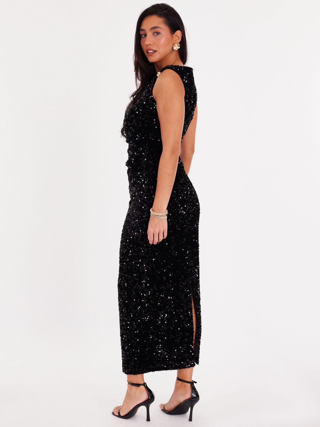 Quiz Black Sequin Buckle Detail Midaxi Dress | Littlewoods