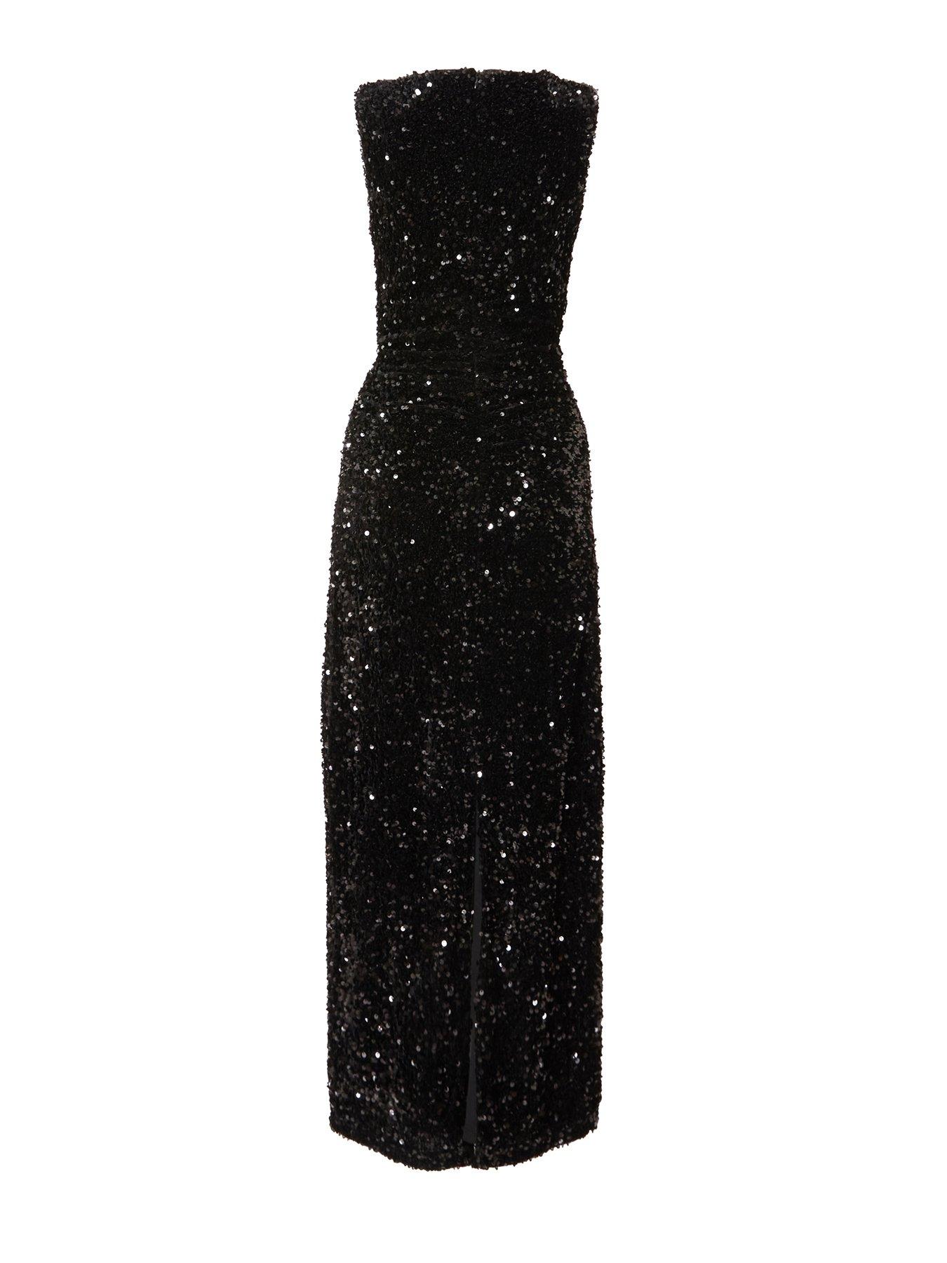  image of quiz-black-sequin-buckle-detail-midaxi-dress